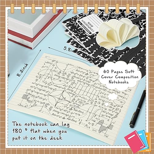 Miniatura 3 de Fainne Paquete de 12 cuadernos de composición A5 a granel, cuadernos de composición a rayas universitarias, cuadernos con rayas universitarias,