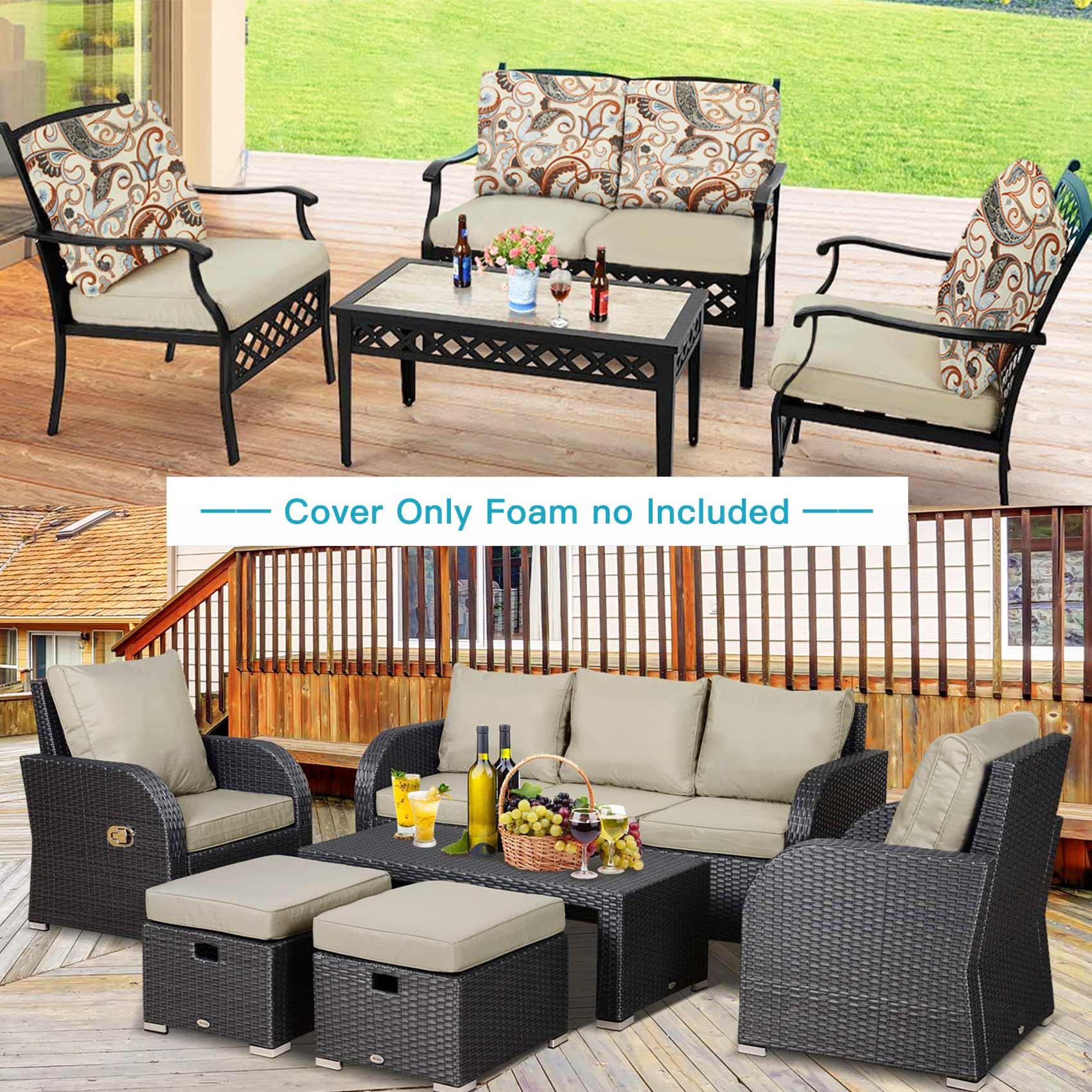 NettyPro Patio Furniture Cushion Covers Replacement Set 4 Water Repellent UV Resistant Outdoor Chair Seat Cushion Slipcover with Zipper and Tie, Replacement Cover Only, 20 x 18 x 4 Inch