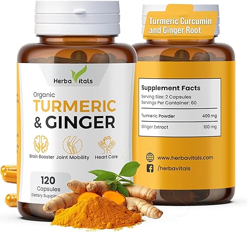 Miniatura 8 de Cápsulas de cúrcuma y jengibre, curcumina de cúrcuma con jengibre (120 cápsulas) de 500 mg, el mejor suplemento de cúrcuma con jengibre, probado en