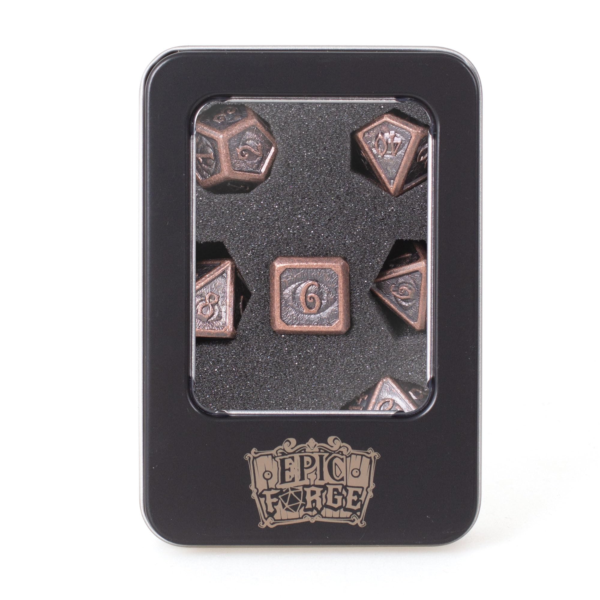 Epic Forge - 7 metal dice set 16mm (metal box) - Devil Eye Bronze