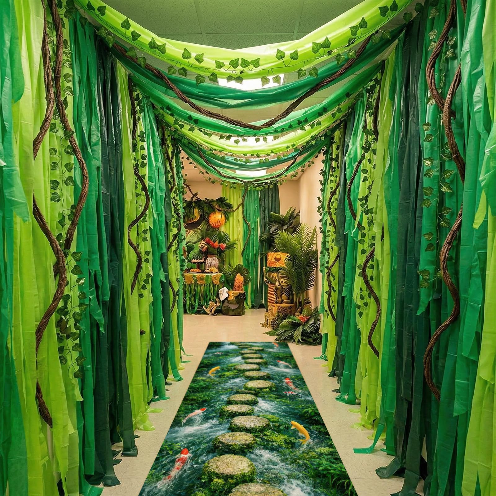 Dschungel-Party-Dekorationen, Safari, tropischer Regenwald, Dekoration, künstliche Reben, Blätter, Pothos, Reben, Dschungel, Bodenläufer, tropische Safari-Party-Dekoration für hawaiianischen