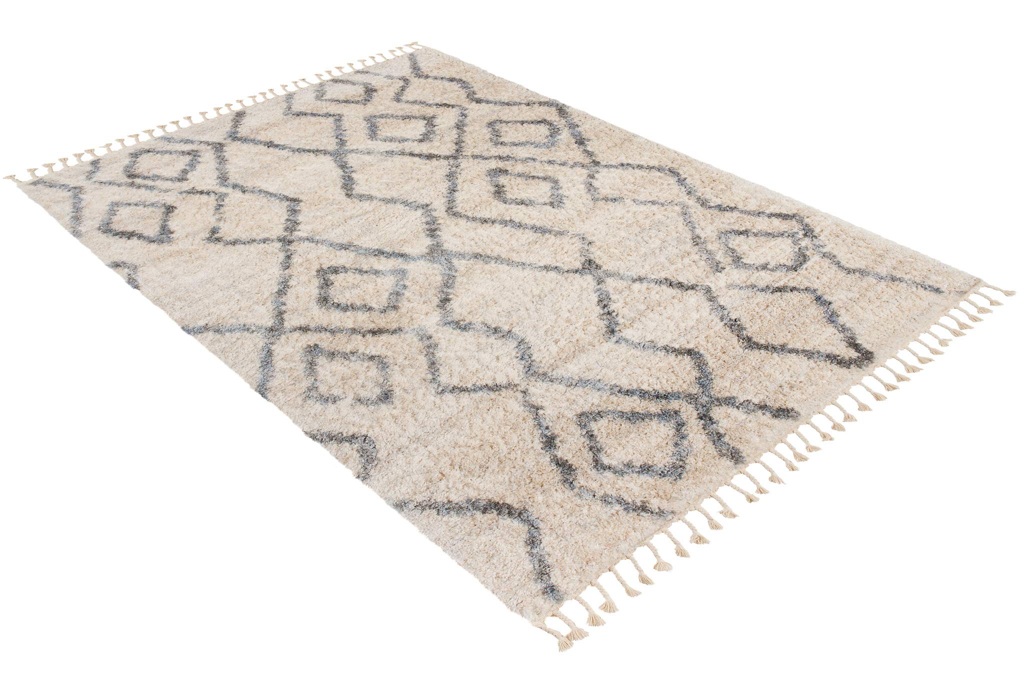 TAPISO Versay Teppich Shaggy Creme Grau Fransen Modern Abstrakt Streifen Boho Weich Hochflor Langflor Wohnzimmer Schlafzimmer ÖKOTEX 120 x 170 cm