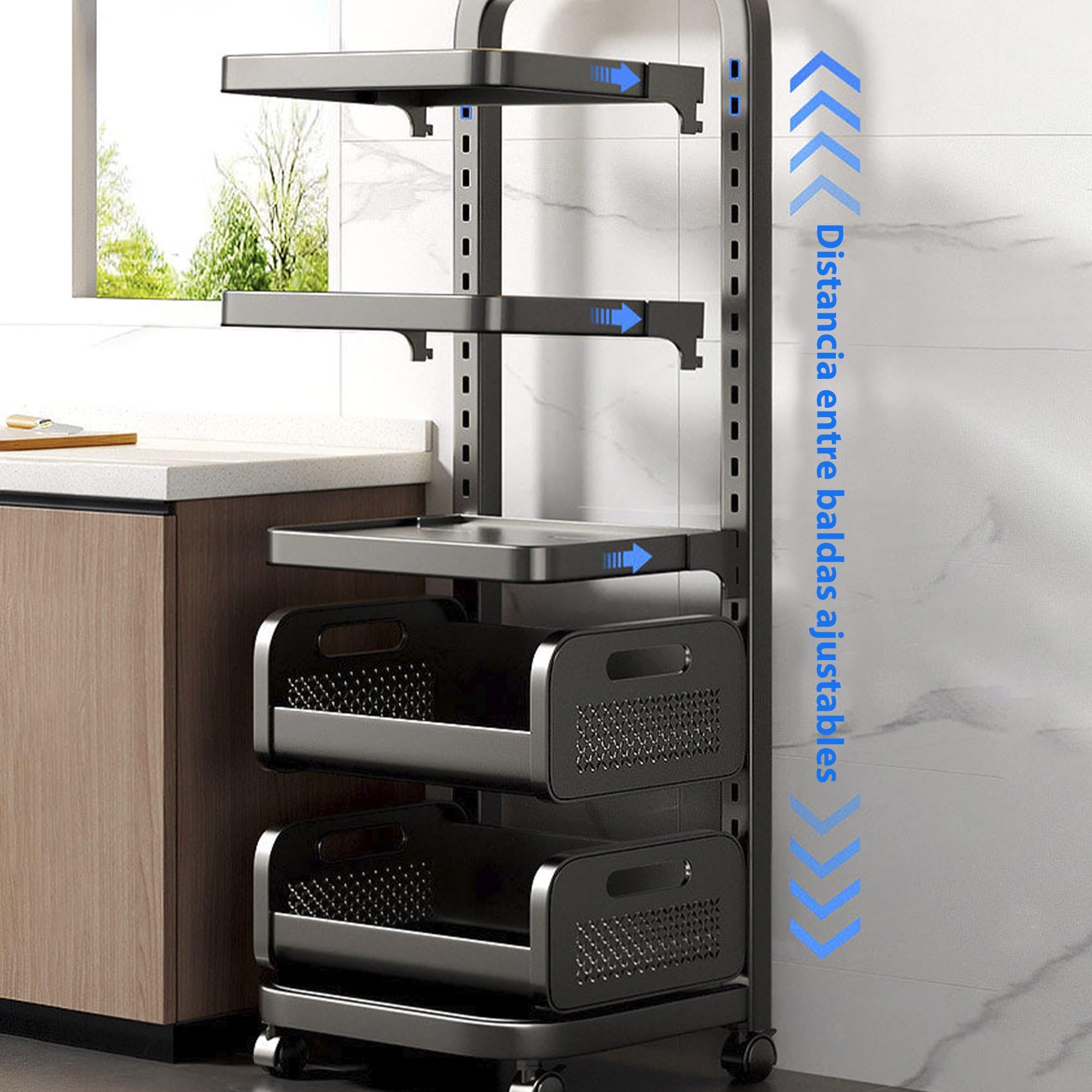 JOYBOS - Carrito de Almacenamiento Ajustable y con Ruedas 5 estantes