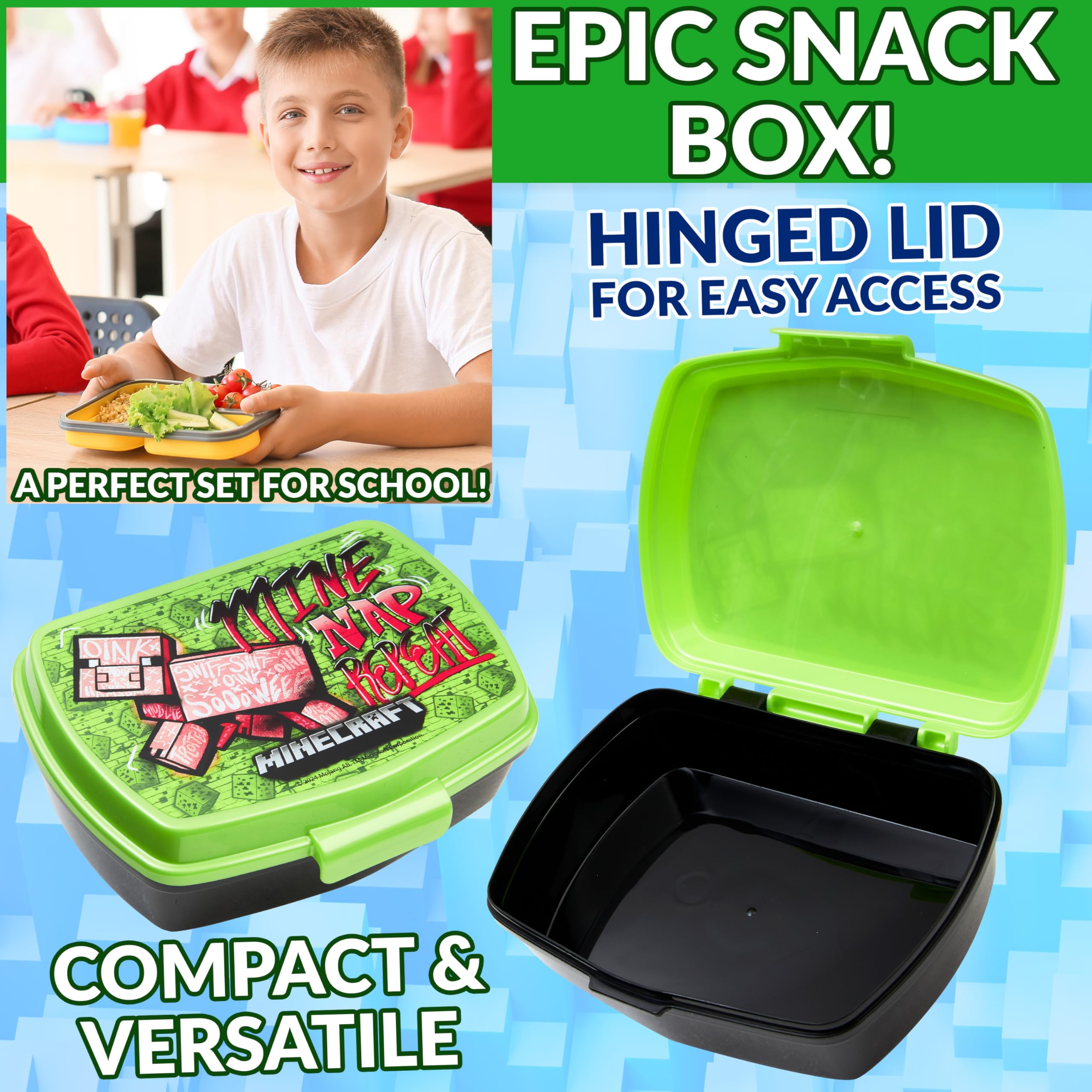 Minecraft Sac Isotherme Repas Enfant avec Boîte à Goûter et Gourde - Cadeau Gamer