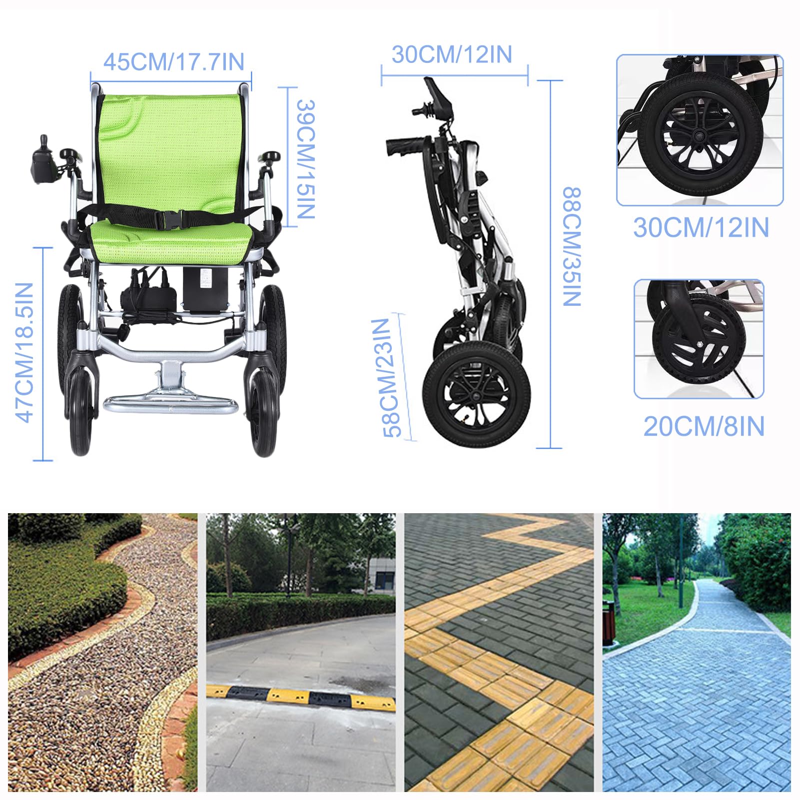 Fauteuils roulants électriques pliants pour adultes seniors 30 lb Fauteuils roulants électriques pliables légers 250 lb Fauteuil roulant motorisé durable avec 2 batteries amovibles pour personnes âg