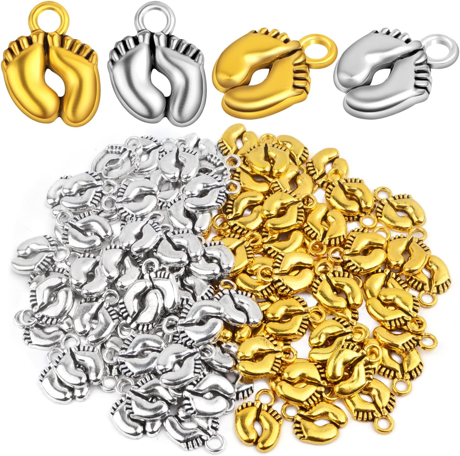 100pcs Vintage Footprint Charms Alloy Feet Shaped Print Pendant for DIY Necklace Bracelet Jewelry Craft Making