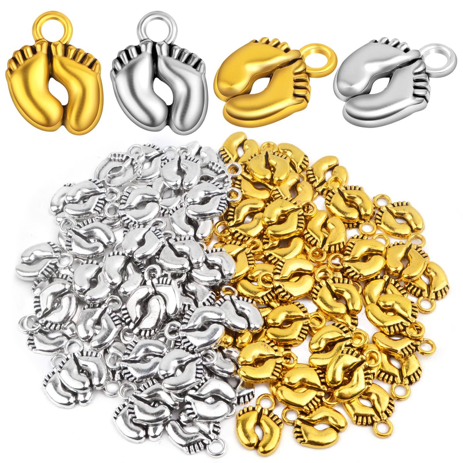 KMOSPAD100pcs Vintage Footprint Charms Alloy Feet Shaped Print Pendant for DIY Necklace Bracelet Jewelry Craft Making