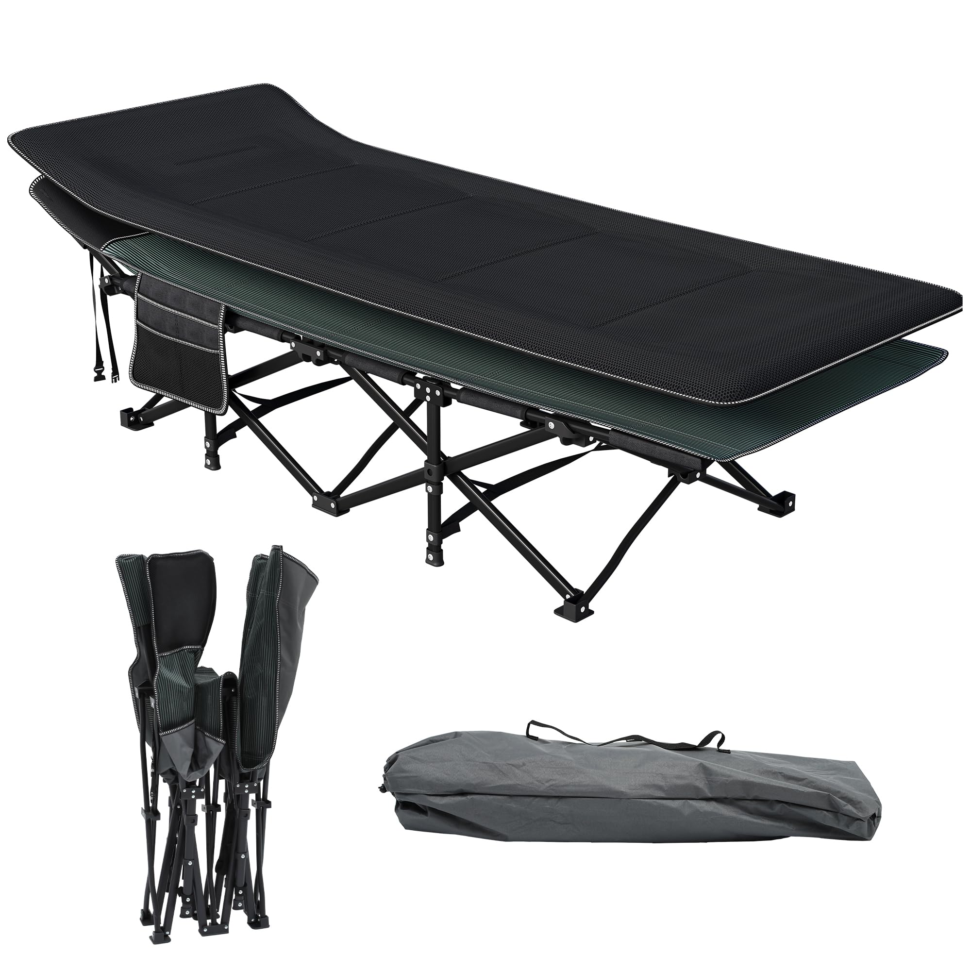 YITAHOME Brandina da Campeggio Pieghevole con Materasso Traspirante, Lettino da Campeggio Robusti e Resistenti, Letto da Campeggio Comodo con capacità di 250 kg per Viaggi/Ufficio/All'Aperto, Nero