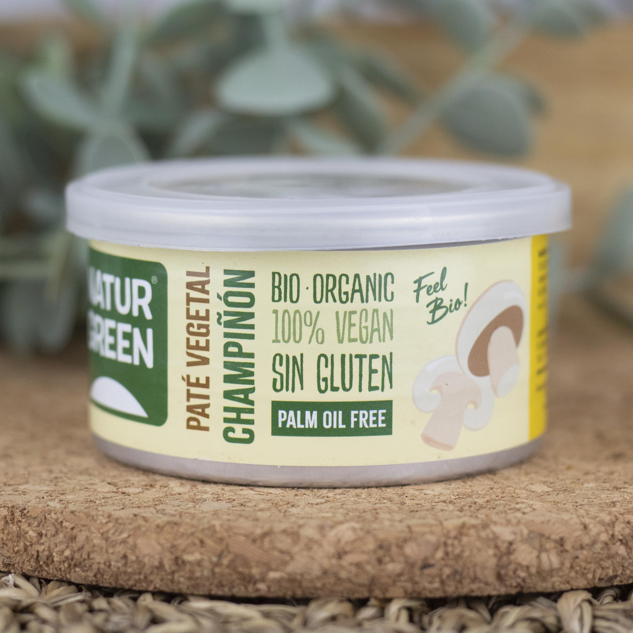 NaturGreen - Paté de Champiñón Vegetal Ecológico, Pack 12 x 125 g, Sin Gluten, Sin Lactosa, Vegano, Receta con Aceite de Coco y Karité, Textura Cremosa, Ideal para Aperitivos