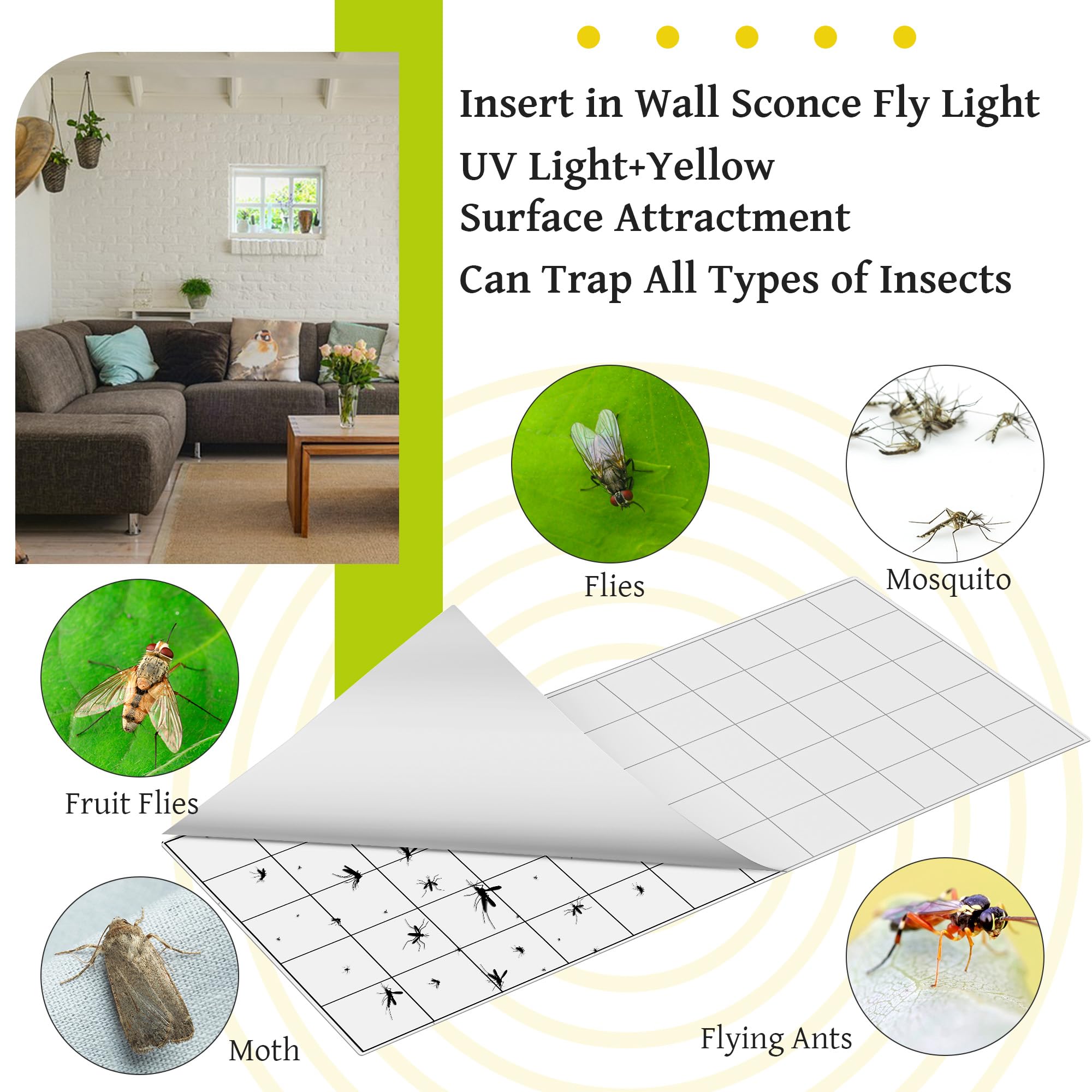 Qualirey 20 piezas de trampas para moscas compatibles con Faicuk WS108 - Trampa de luz para moscas, tiras adhesivas de repuesto para capturar moscas, mosquitos, polillas, mosquitos y otros insectos