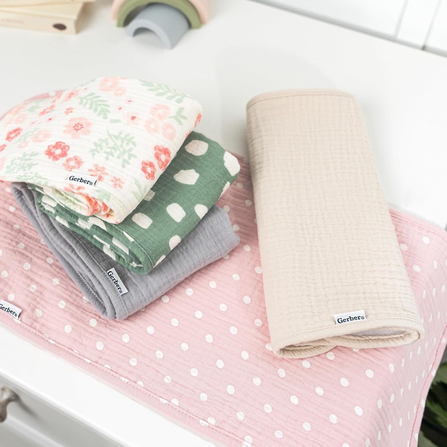 Gerber Baby Unisex Muslin Burp Cloths 5-Pack, Multi Pink Floral, Large Size 20" x 10" - Image 4