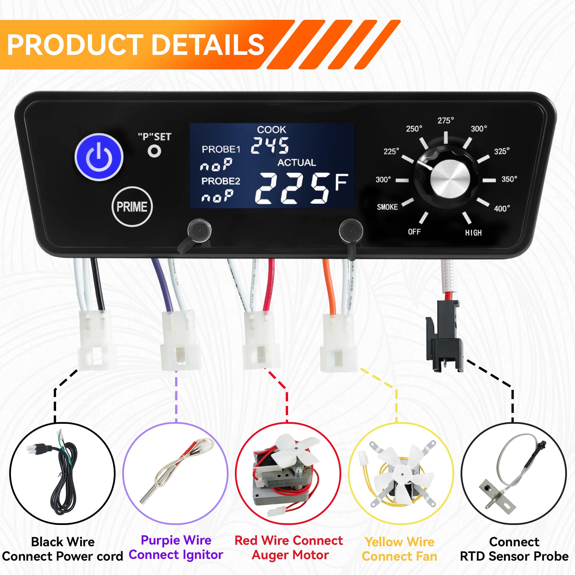Pantalla LCD de termostato digital compatible con Pit Boss Wood Pellet Grill/Smoker Pit Boss Accesorios Termómetro Austin XL Partes Tablero de control de piezas Sondas de carne de repuesto, sensor de