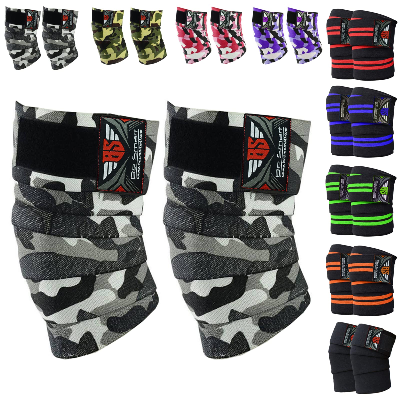 Be SmartKnee Wraps Weight Lifting Body Building Gym Training Support Leg Wrist Straps powerlifting weight lifting crossfit deadlift knee straps wraps sleeves (Gray Camo)