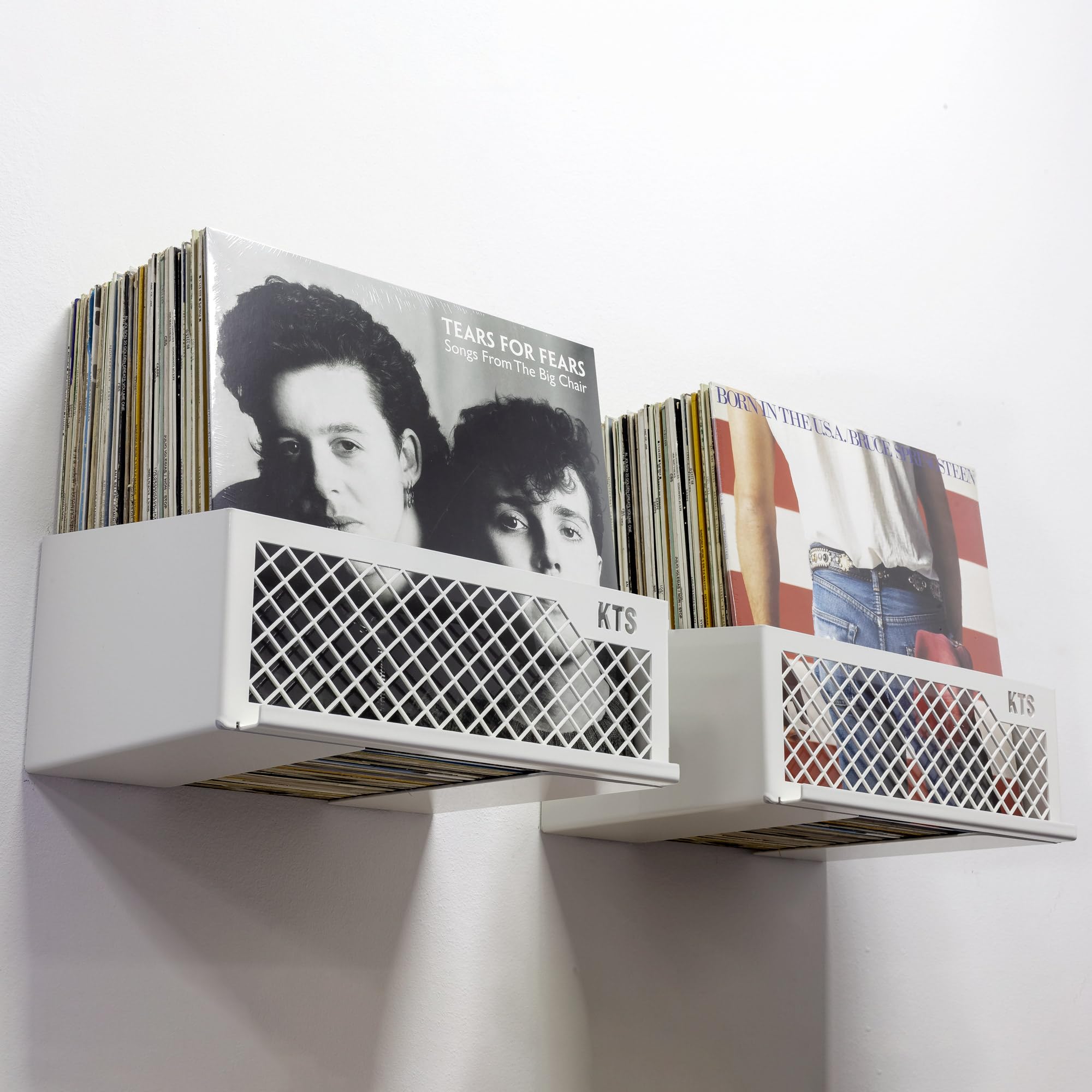 Supporto in vinile bianco | Scaffale in vinile con espositore Now Playing | Ripiani per dischi in vinile | Supporto da parete in vinile o da tavolo | Capacità 50 LPs
