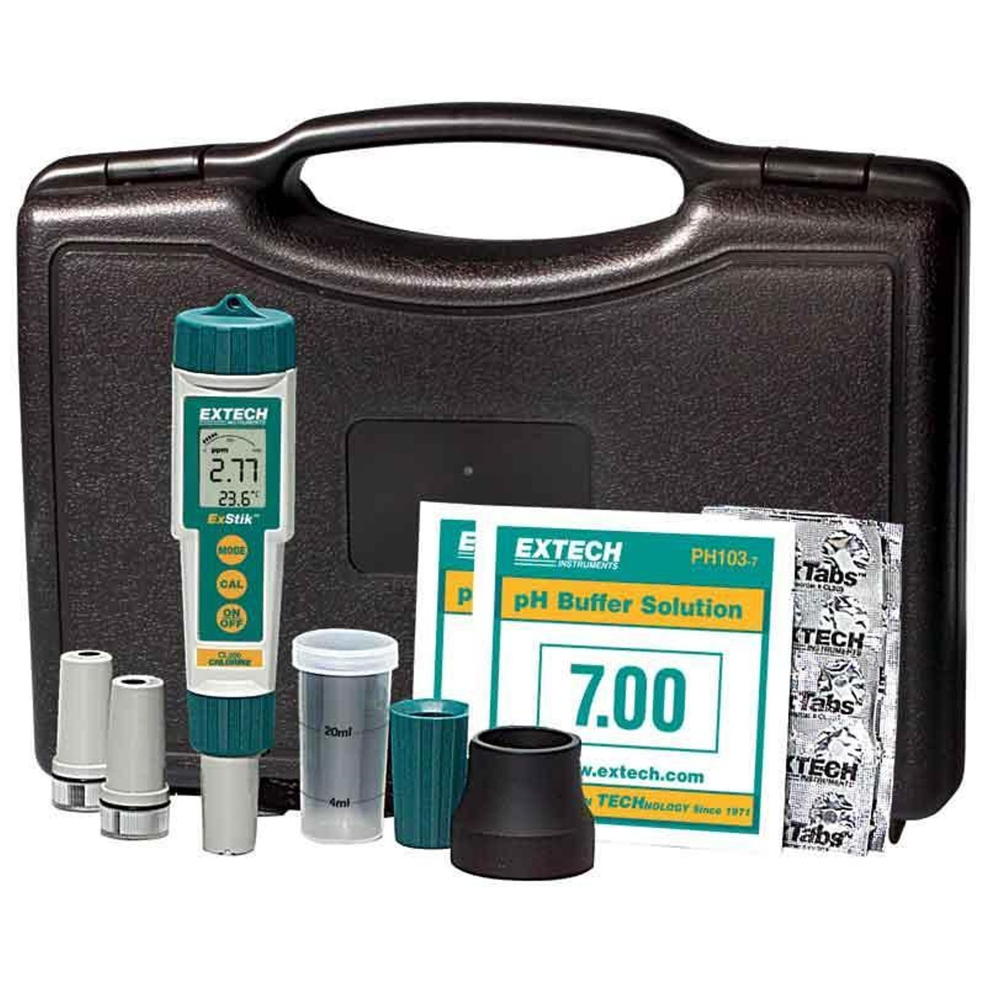 Extech ExStik 4-In-1 Set, 1 Stück, EX900 | CL200-Messgerät, pH- und ORP-Elektroden, Reagenztabletten, Kalibrierstandards, IP57 wasserdicht, Koffer