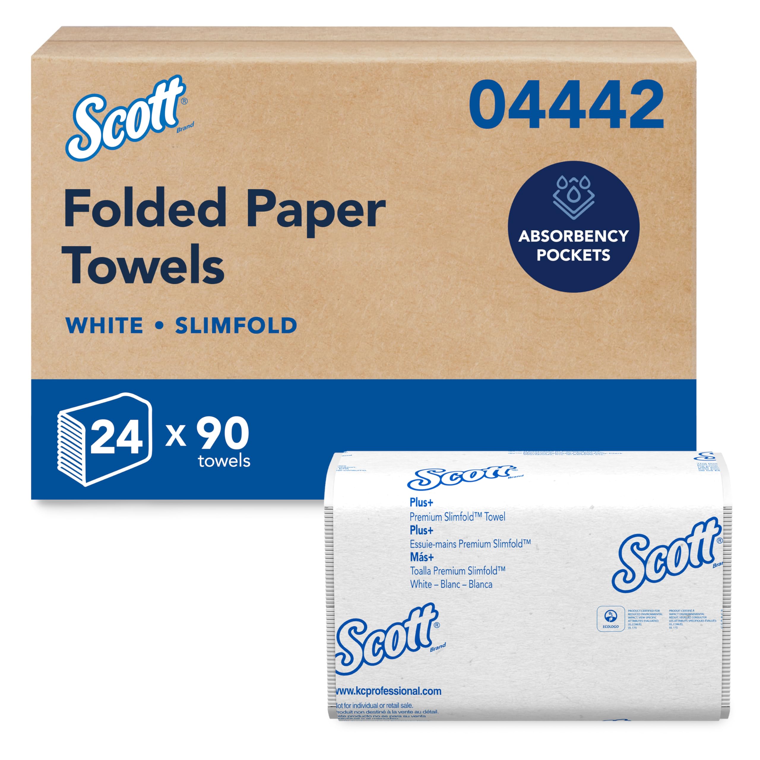 Pro Slimfold Folded Paper Towels, Bulk (04442), Absorbency Pockets, White, for Compatible Kimberly-Clark Professional Dispensers (24 Packs of 90 Sheets, 2,160 Sheet Total)