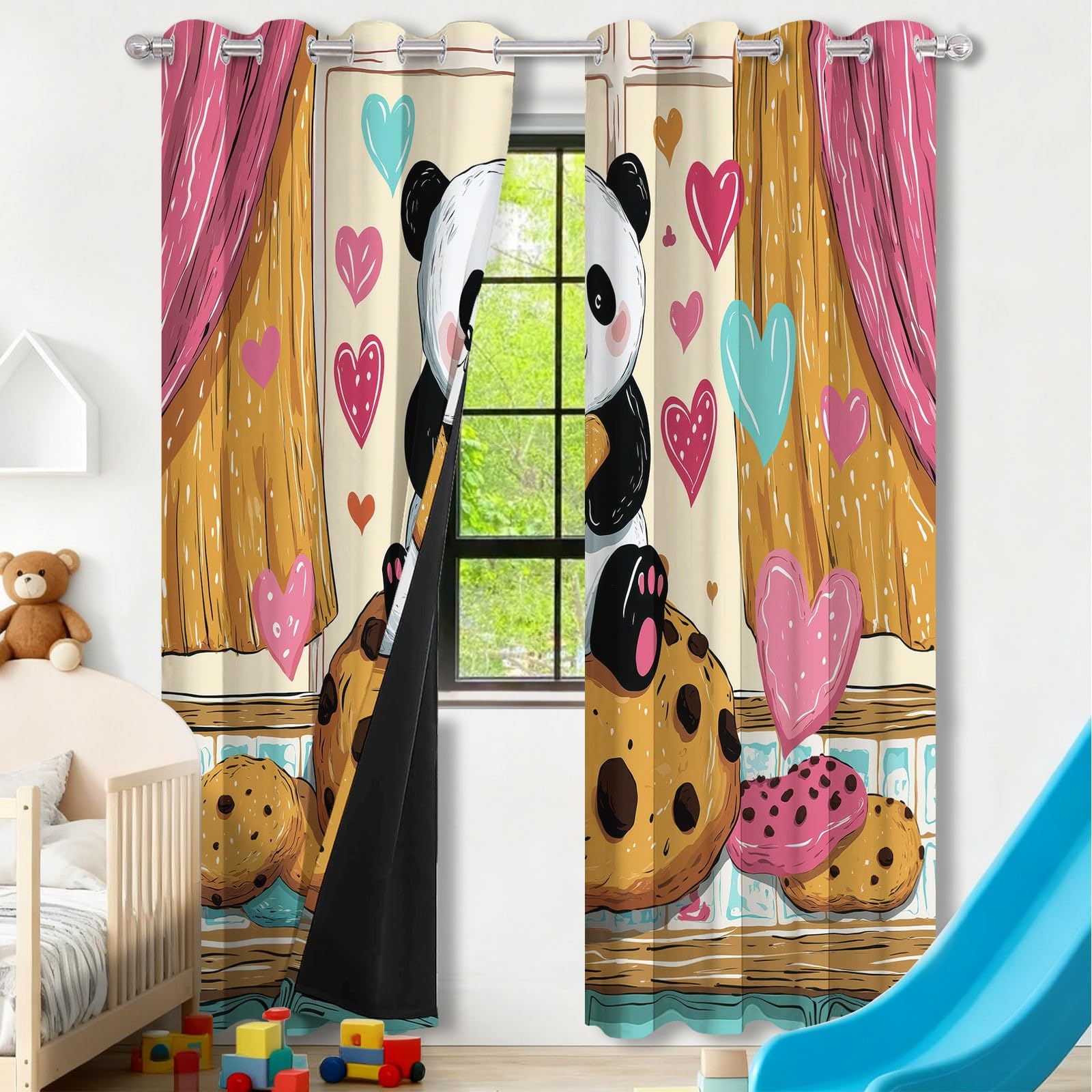Rideaux occultants multicolore panda 67.5x160 cm pour chambre