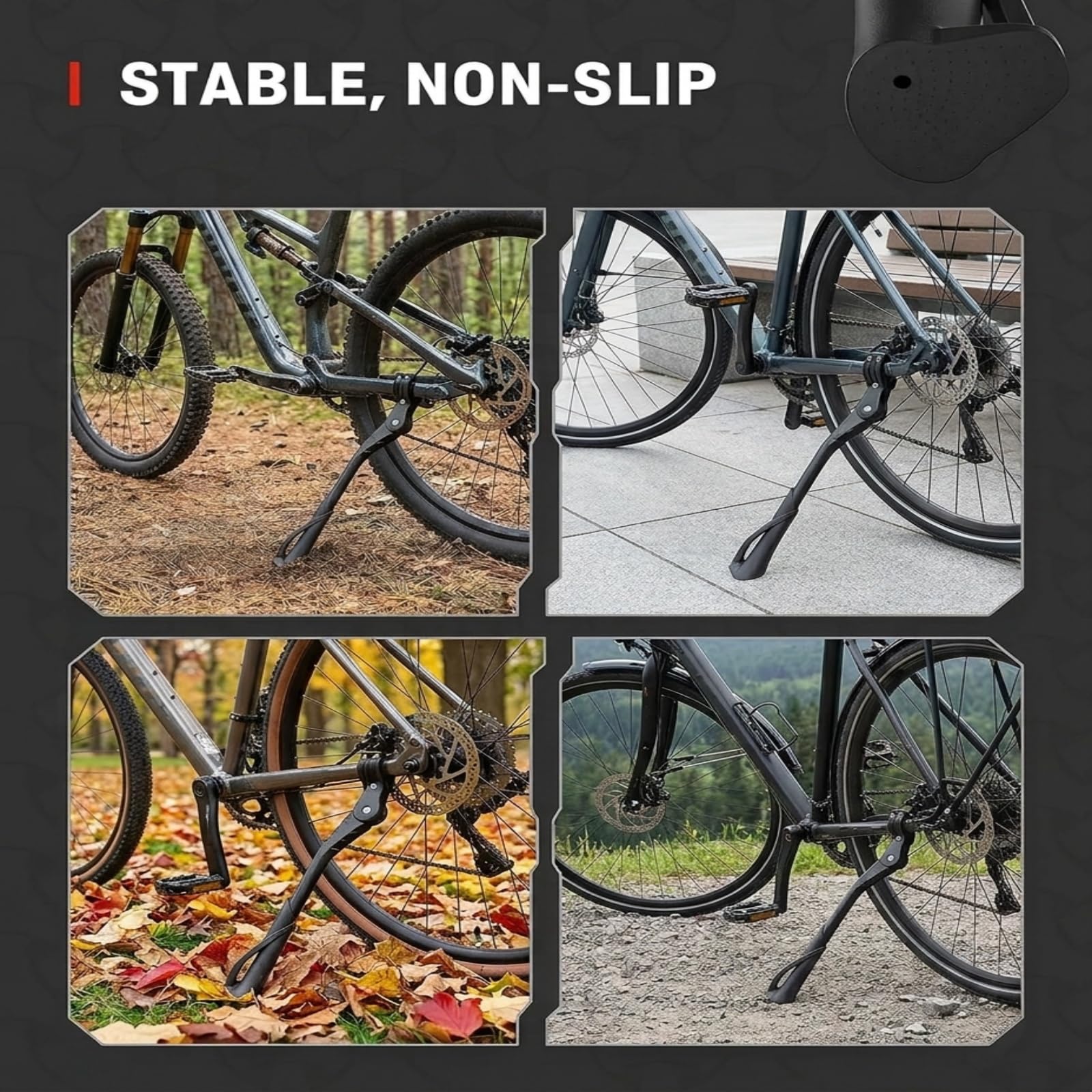 Mepham Cavalletto laterale regolabile in altezza in lega di alluminio, per bici da 24 a 29 pollici. Supporto stabile per mountain bike, bici elettrica, bici da trekking e bici cittadina.