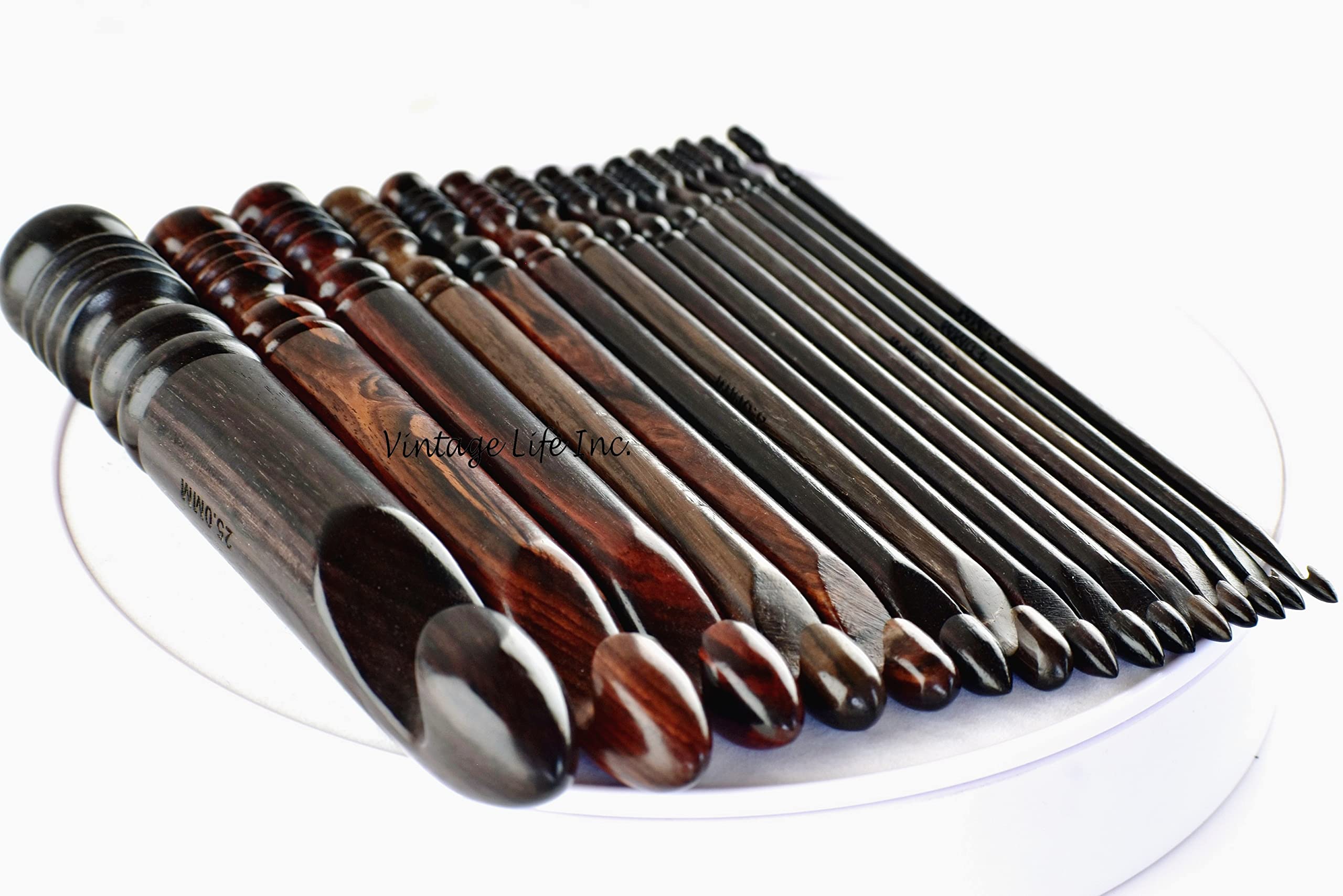 Ergonomisches Palisanderholz Häkelhaken Set – 15 Größen von 3,5–25 mm, Handgefertigte Rosewood Häkelhaken, Glatt & Leicht, Haken-Set ohne Zubehör