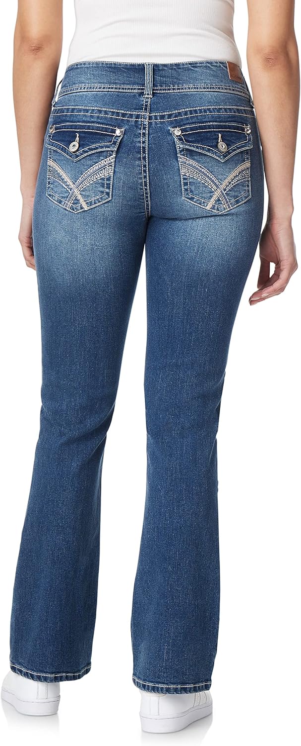 WallFlower Womens Luscious Curvy Bootcut Mid-Rise Bling Insta Stretch Juniors Jeans (Standard and Plus)