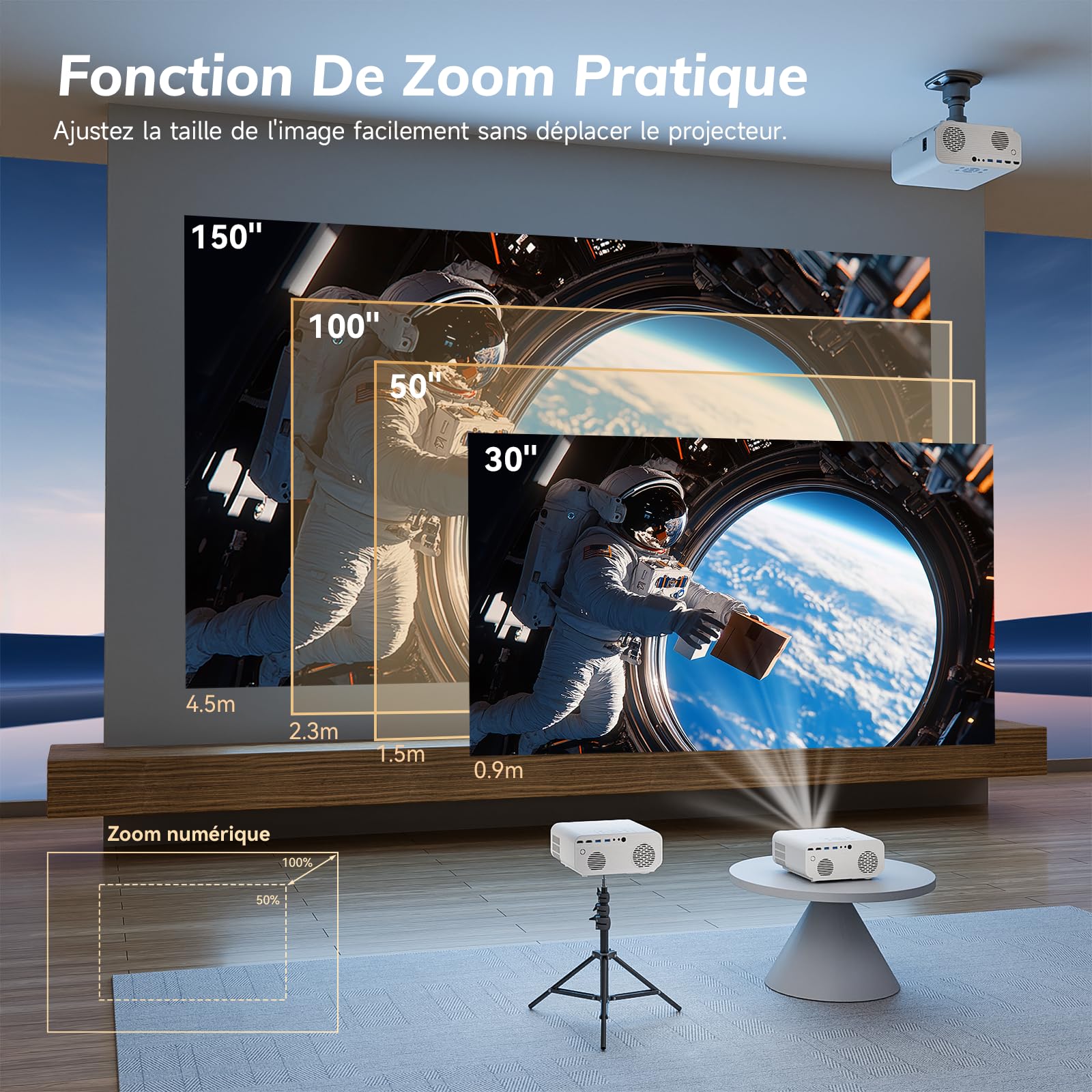 Vidéoprojecteur 4K GM700 Netflix Officiel - Auto Focus, Rotatif 360°, WiFi Bluetooth, 1080P Natif Pour Home Cinéma Et Extérieur