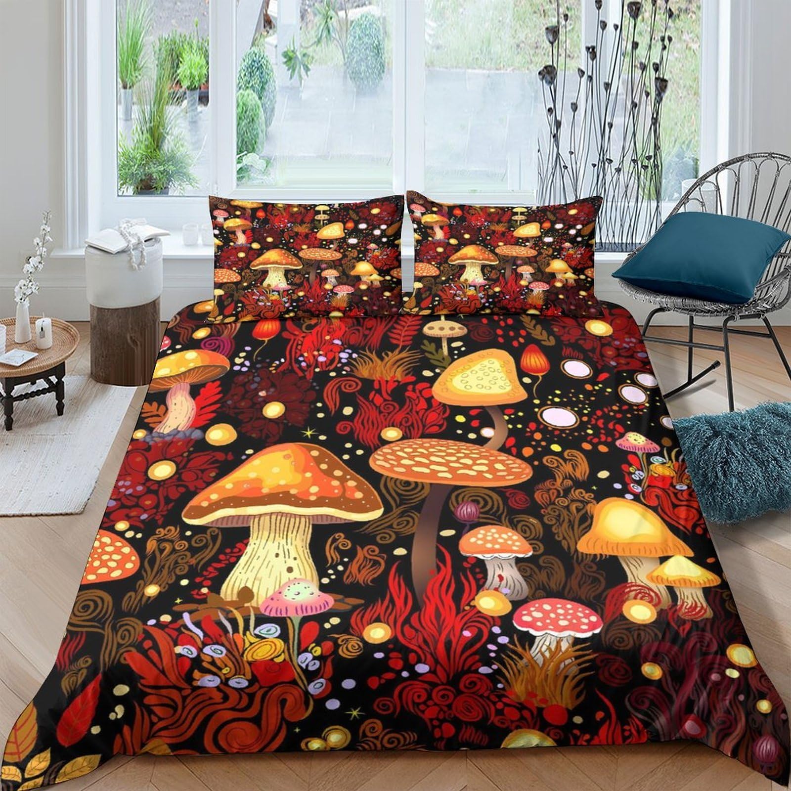 Ctjqhvkz Style-4 3D Printed Forest Mushroom Fitted Sheet Microfiber Soft Brown Red Woodland Mattress Cover For Bedroom Dorm Mattress Decor Single（135X200cm）
