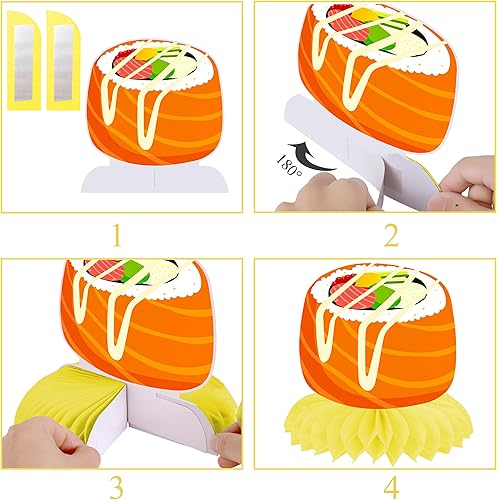 Miniatura 5 de Centros de mesa de sushi de nido de abeja japonesa, decoraciones de fiesta de sushi para fiesta de cumpleaños de sushi, centros de mesa para Let's