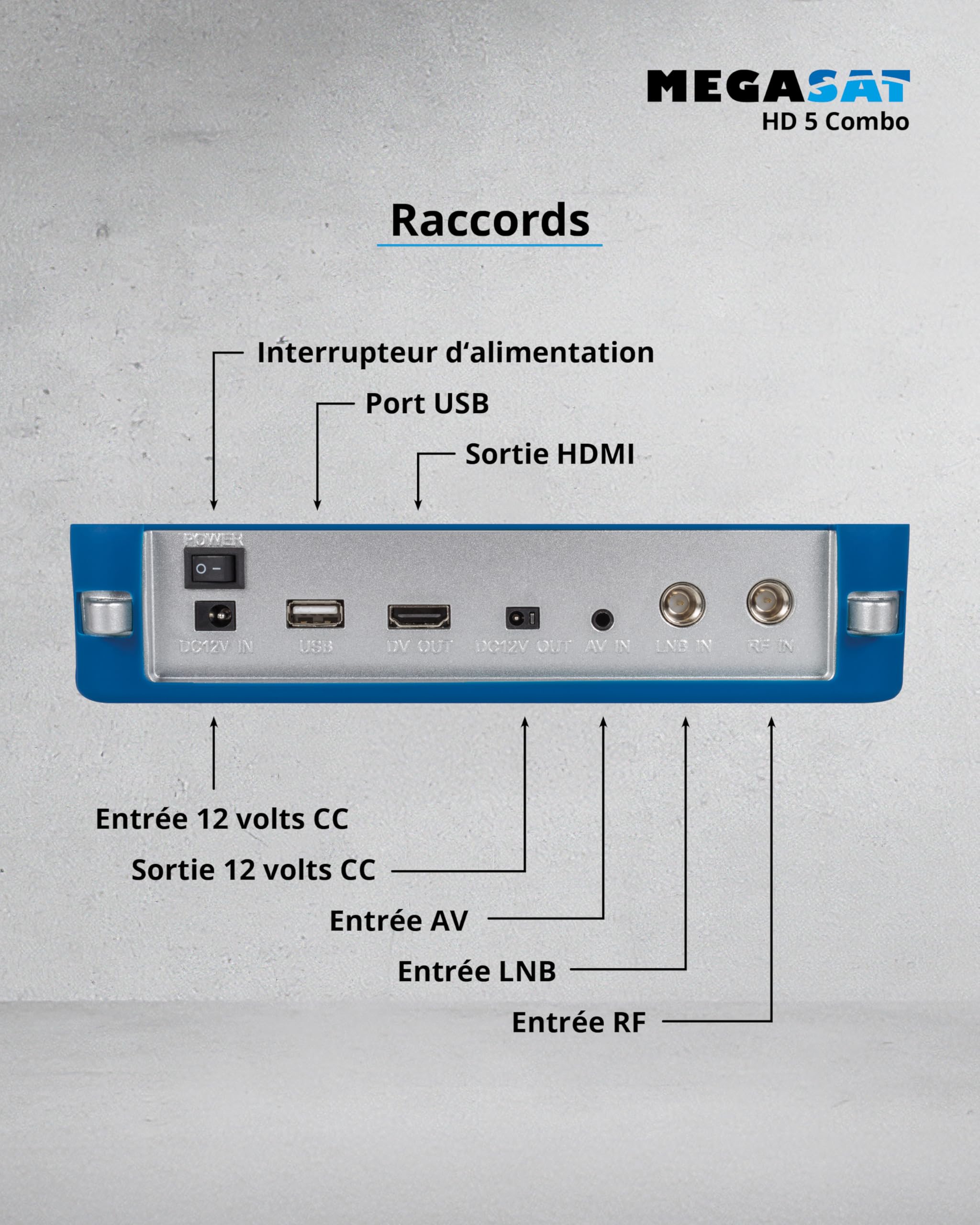 Megasat HD 5 Combo – Appareil de Mesure (pour DVB-S, DVB-S2, DVB-T, DVB-T2, DVB-C, Affichage en Direct TV, Unicable, écran Couleur 5″, Batterie, Lampe)