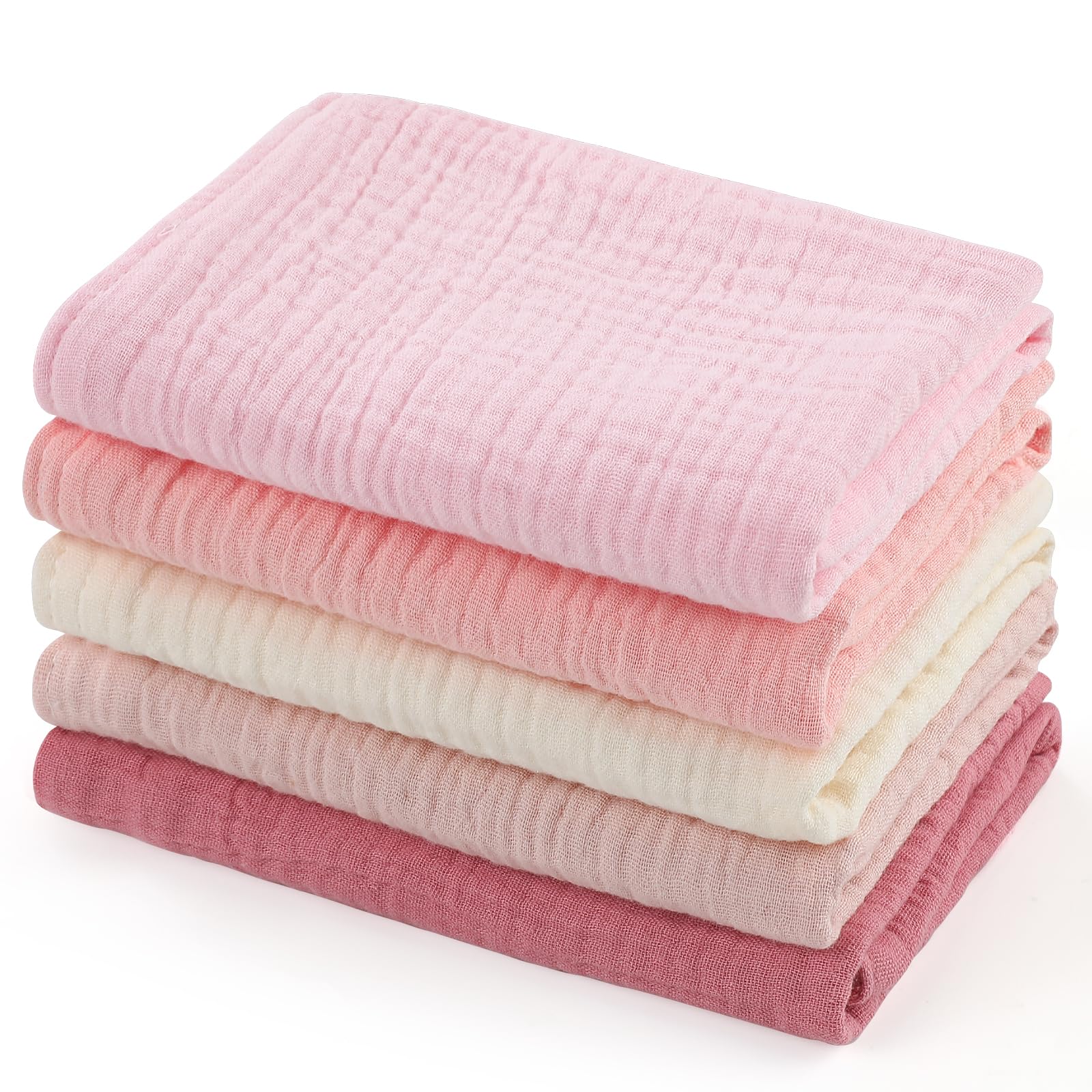 MUKIN Baby Washcloths Muslin Burp Cloths Towels for Newborns Absorbent Cotton Bath Face Towel 5 Pack 12x12 Inches