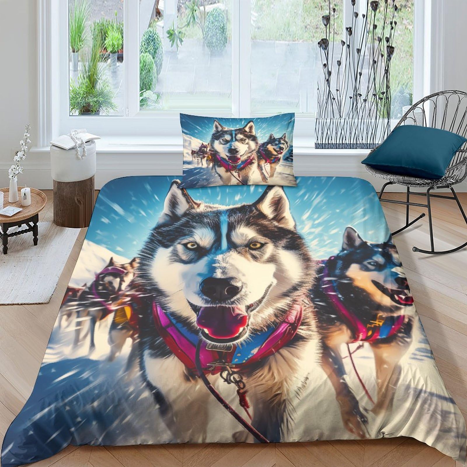 Alaskan Sled Le Chiens Parure De Lit Microfibre Housse de couette 3D pour chambre enfant et ado