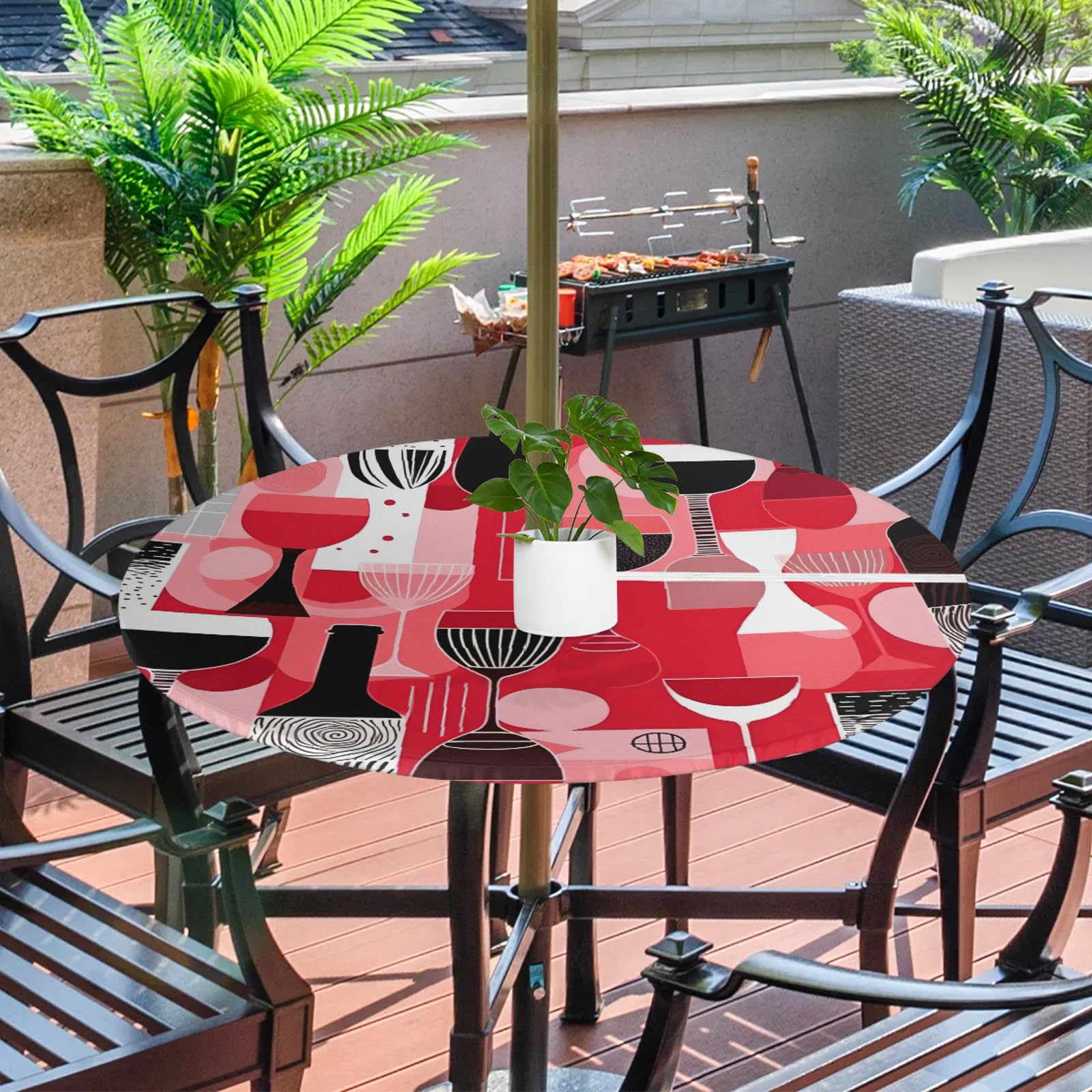 Outdoor Table Cloth With Umbrella Hole Round Fitted Tablecloth