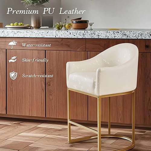 Miniatura 7 de Juego de 2 taburetes de bar de altura de mostrador, modernos taburetes de bar tapizados de piel sintética con respaldo, sillas de isla de cocina de
