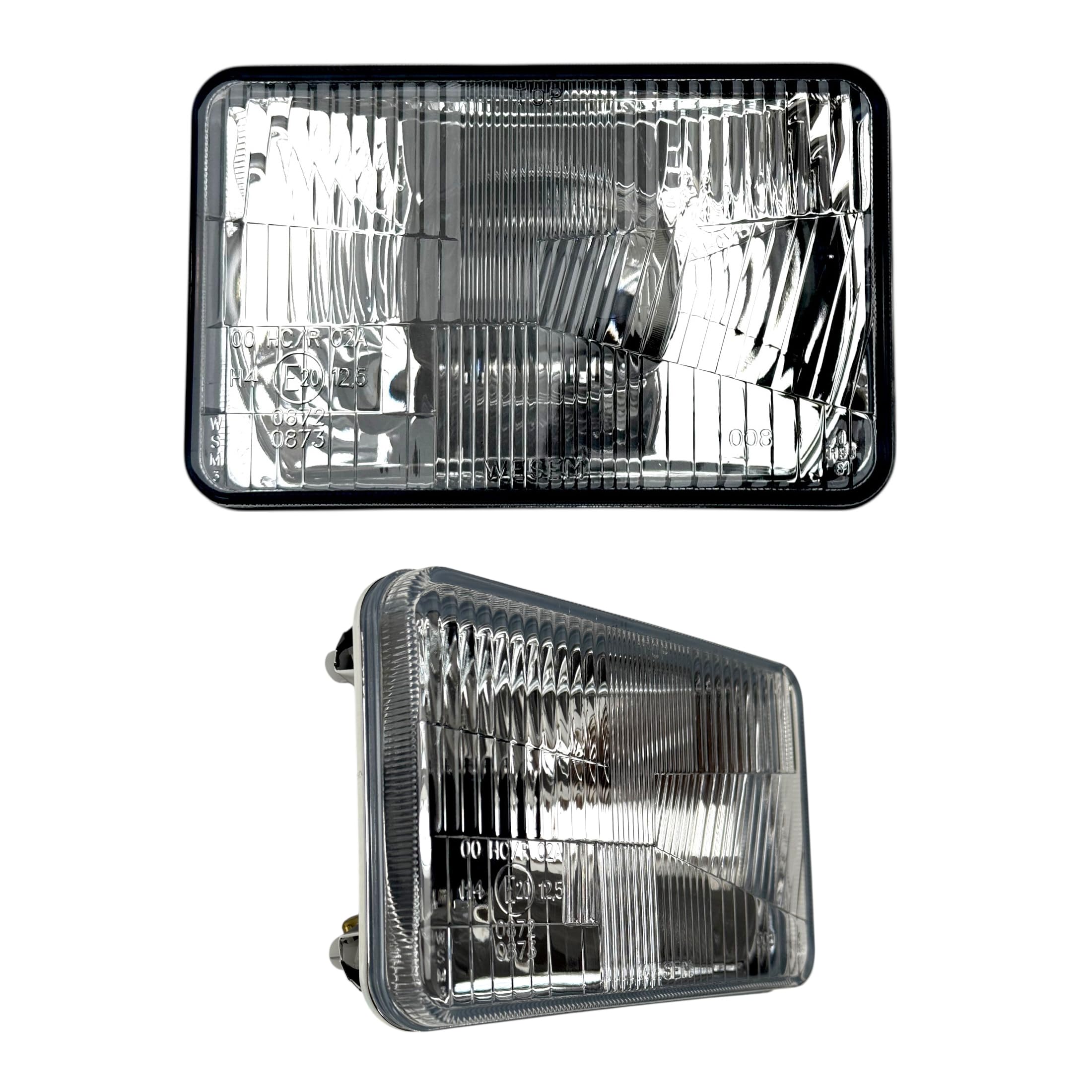 Juego de 2 Faros Delanteros para Tractor Agrícola Universal - H4 12V/24V - Luz de Cruce, Carretera y Posición - Carcasa de Metal y Vidrio - Homologado E20 IP54-168x106mm