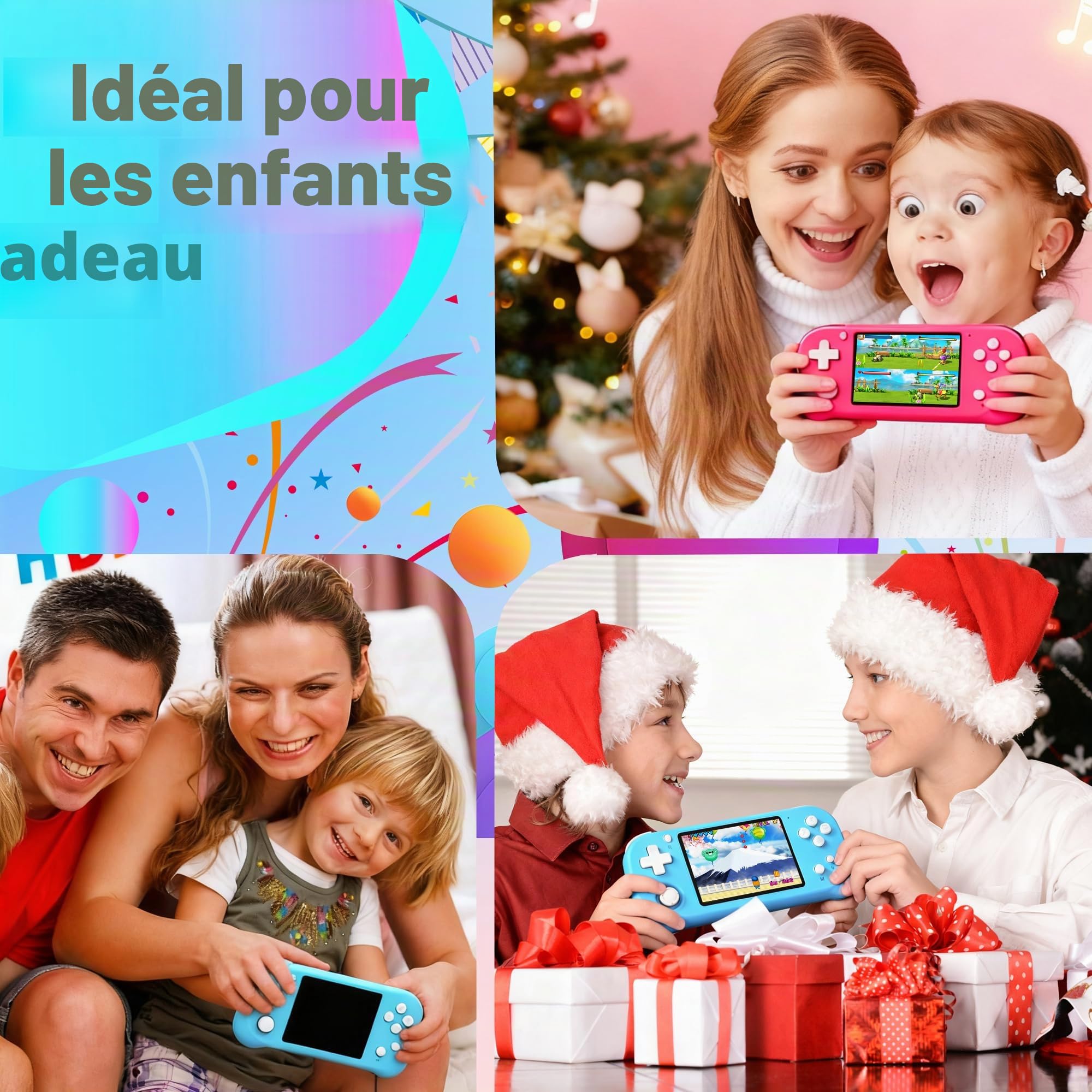 Console de Jeux Portable pour Enfants Adultes Construit en 220 avec 16bit Éducation Jeux Classiques Vidéo Plug & Play et Consoles Système 3.0" LCD Big Écran d’Anniversaire et Cadeau de Noël-Rouge