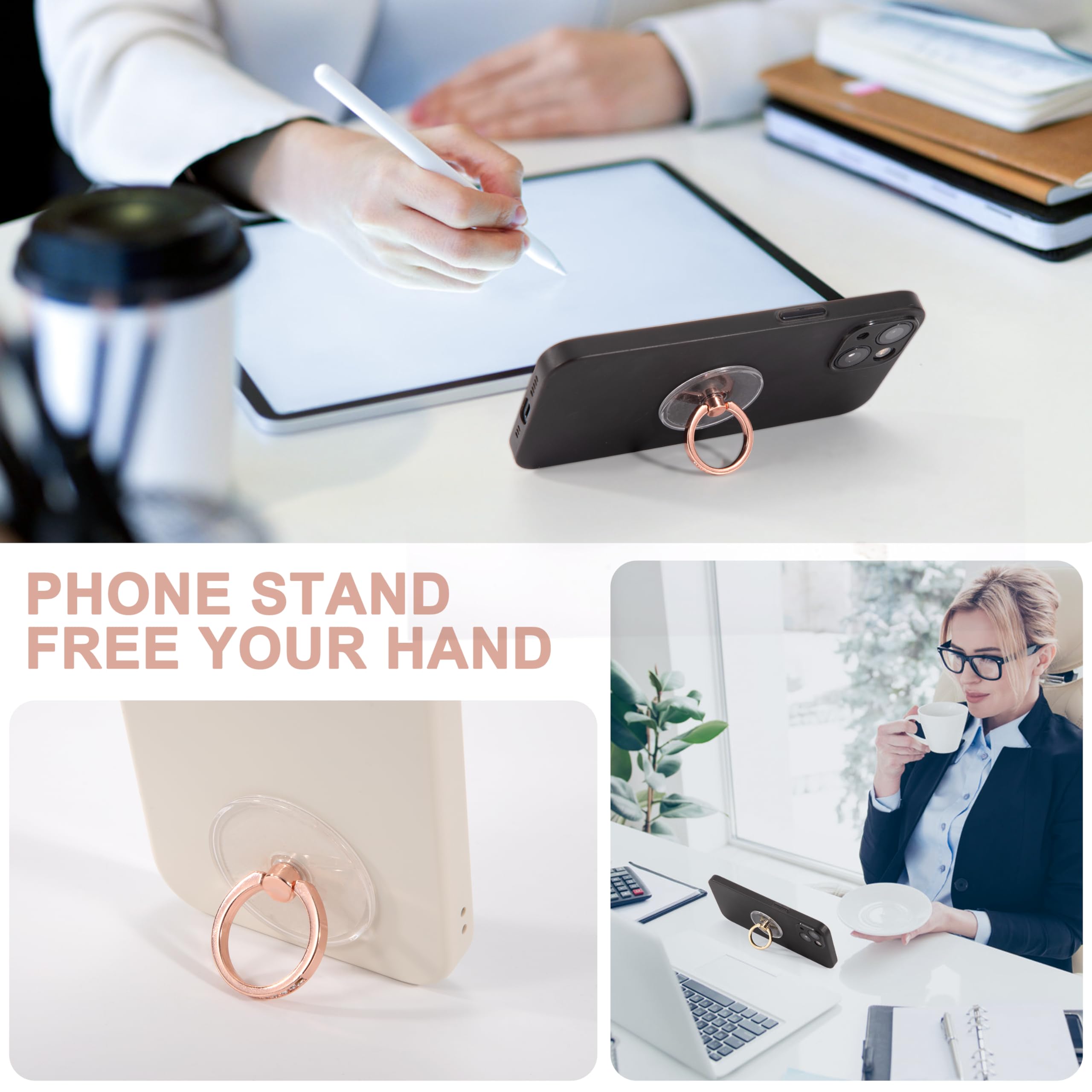 Porta Cellulare ad Anello con Strass Supporto per Anello per Cellulare Trasparente Rotazione a 360° per Telefoni Cellulari 4 Pezzi 4 Colori
