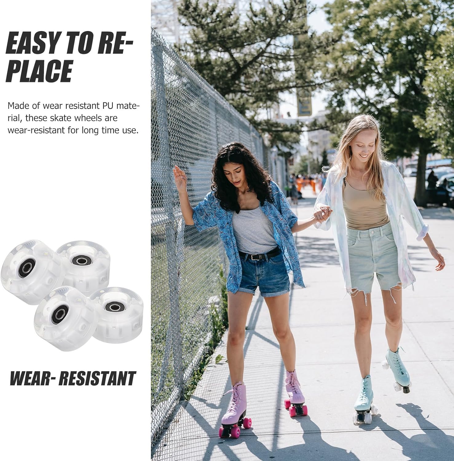 Light Up Roller Skating Wheels 4pcs PU Outdoor Skate Wheels with Six High-Brightness LED Lights and Wrench for Indoor Outdoor Roller Skates Replacement