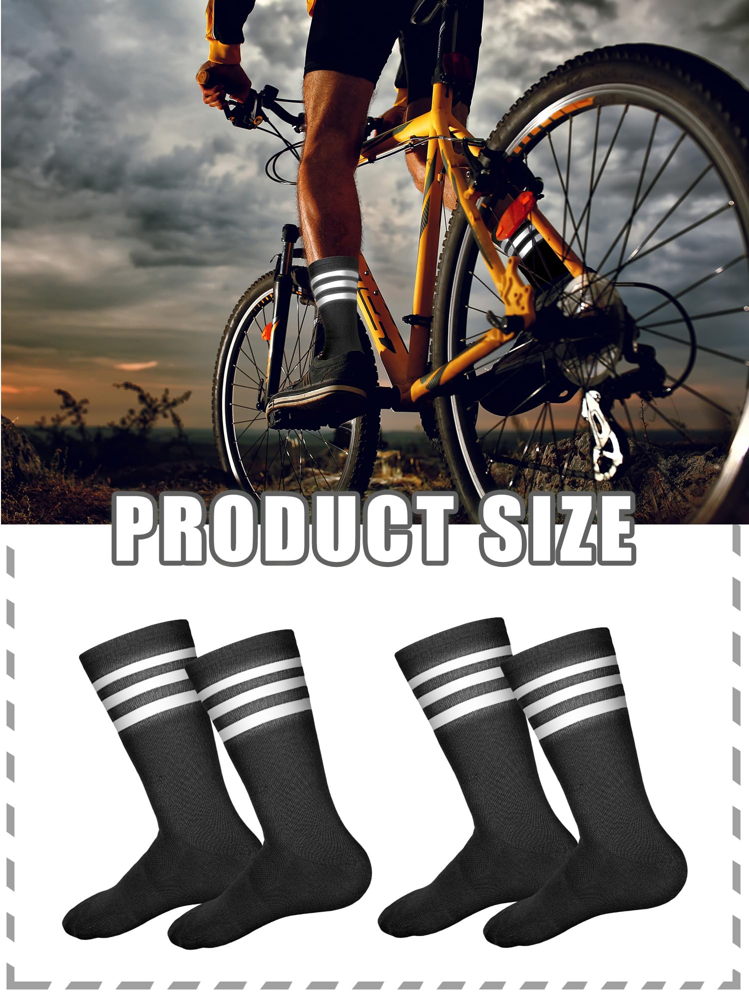 Breathffy 4 Pairs Glow in Dark Socks Cycling High Reflective Running Socks Night Safety Hosiery Compression Athletic(Black)