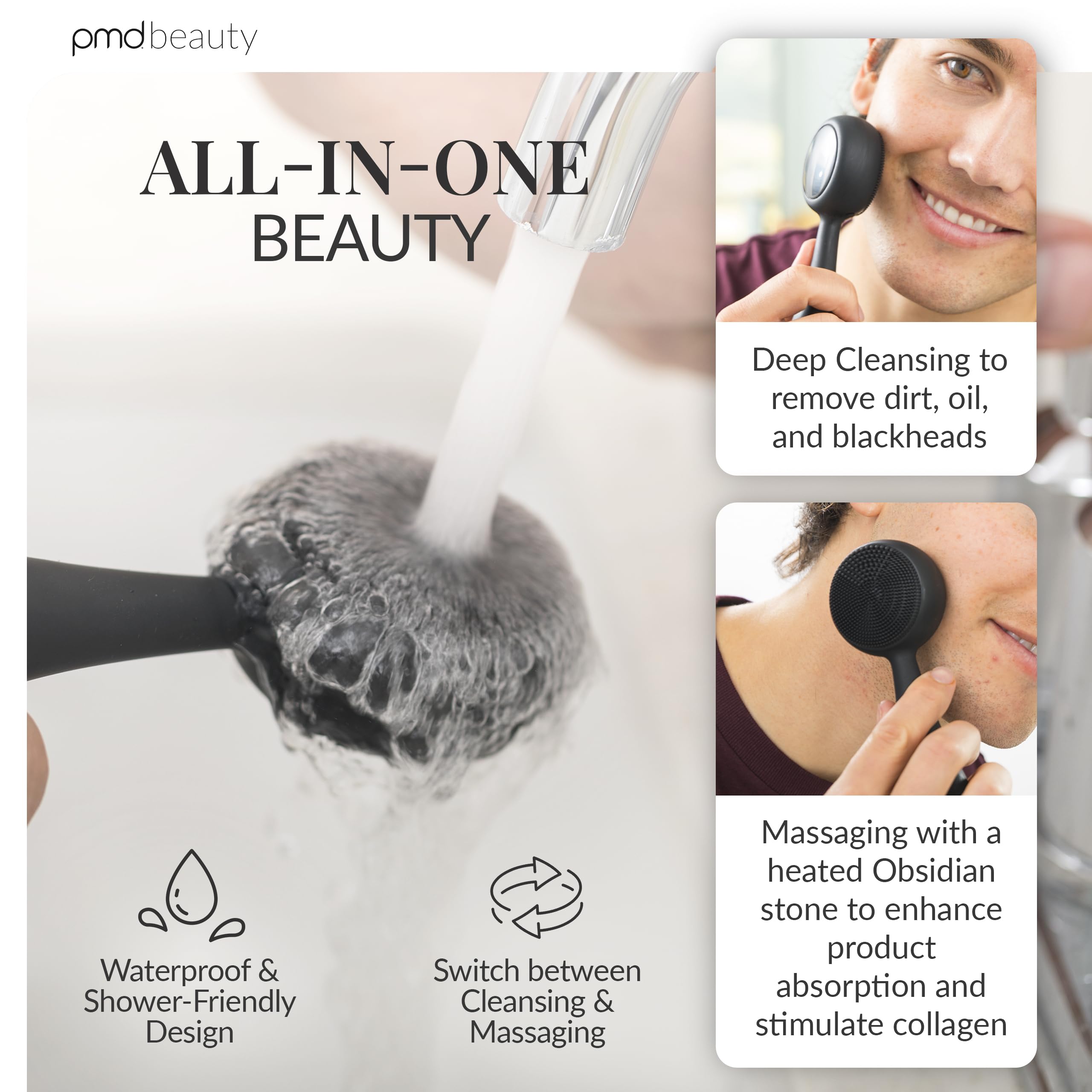 PMD Beauty Clean Pro - Electric Facial Cleansing Brush, Smart Facial Device with Silicone Brush & Heated Anti-Aging Aluminum, Gemstone, Precious Metal Massager