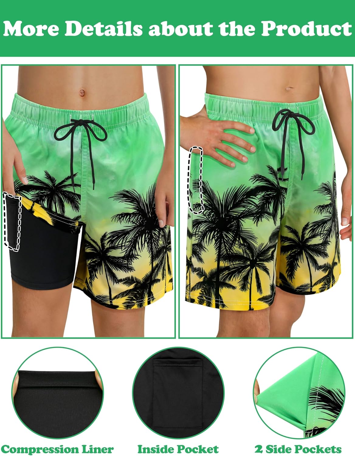 Sarfel Boys Swim Trunks with Compression Liner Kids Swimsuits Boys Bathing Suit Kids Board Shorts Teen Boy Quick Dry Shorts - Image 2