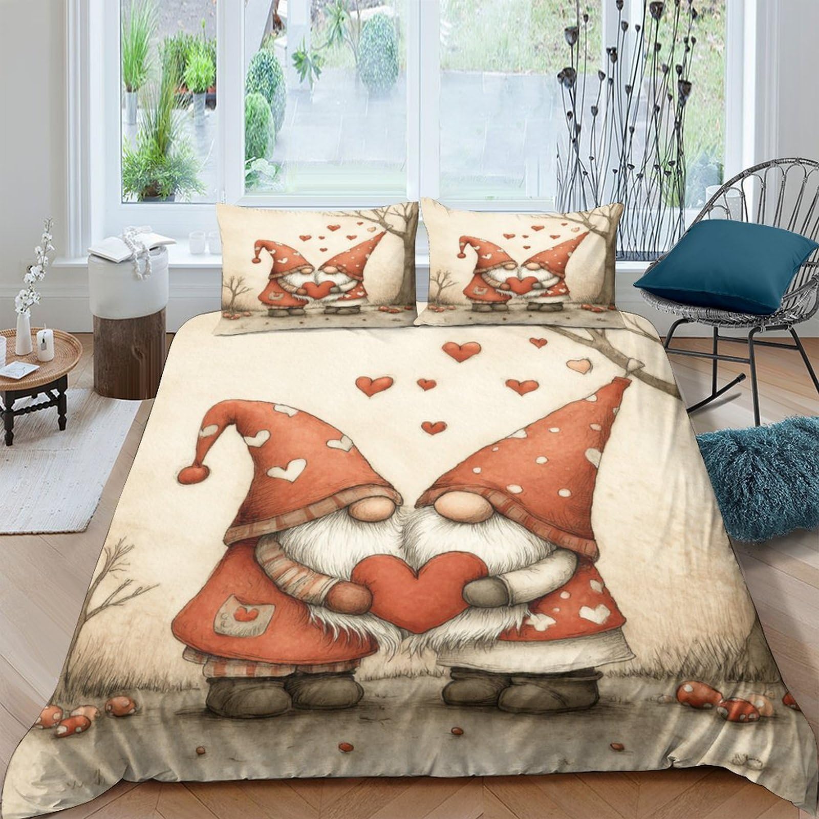 Ctjqhvkz Style-8 3D Printed Valentine Gnome Fitted Sheet Microfiber Soft Non-Slip Heart Bed Cover For Bedroom Guest Room Decor Single（135X200cm）