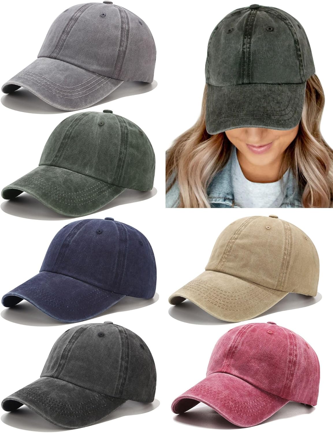 2/5/6 Packs Vintage Washed Plain Baseball Cap Distressed Dad Golf Hat for Men Women