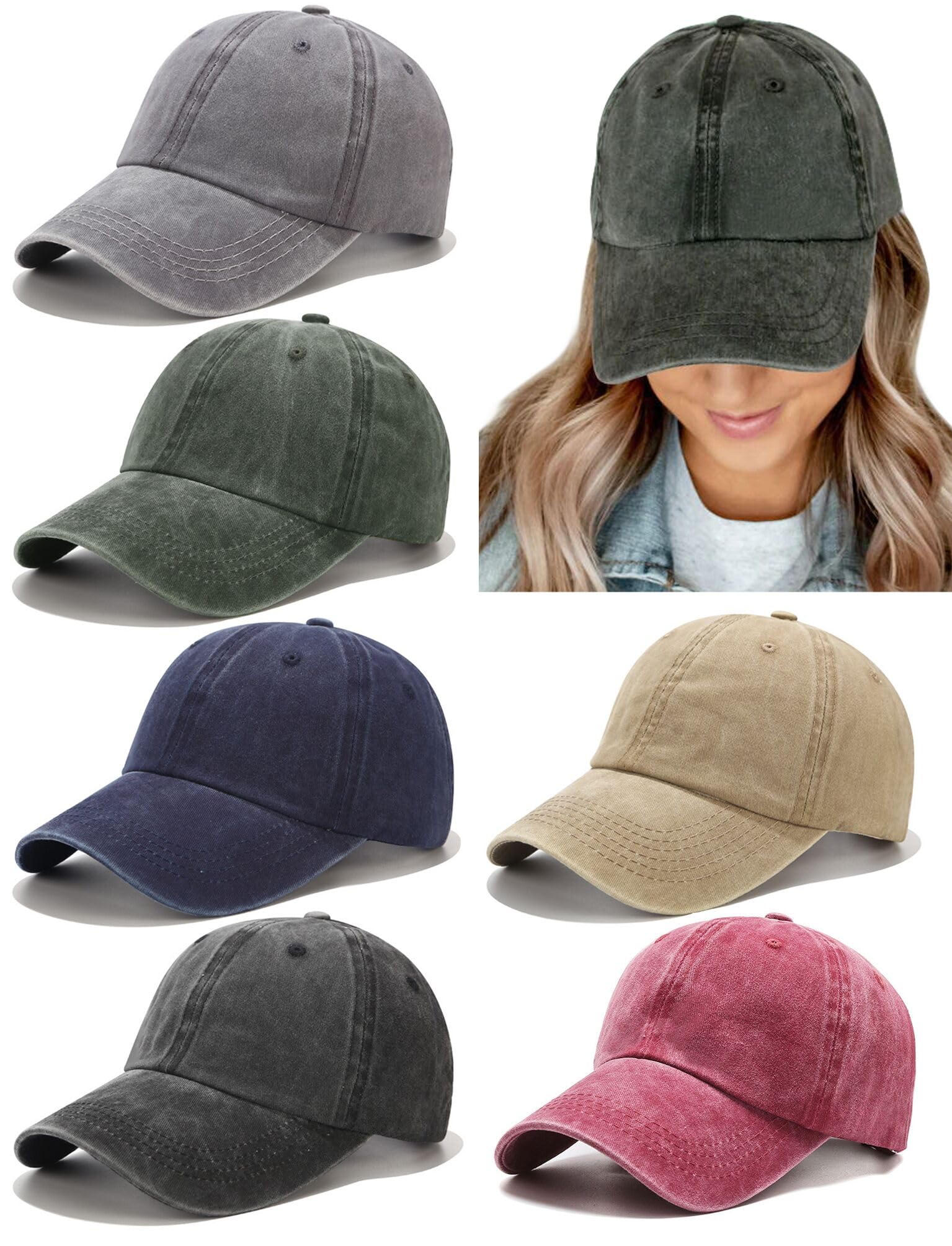 2/5/6 Packs Vintage Washed Plain Baseball Cap Distressed Dad Golf Hat for Men Women