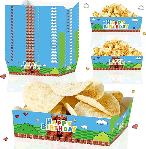 24 bandejas de papel para comida Super Bros, suministros de fiesta de cumpleaños, cuenco de papel desechable para videojuegos, decoración de