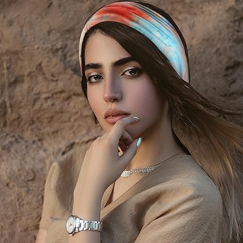 Miniatura 5 de FULZTEY Diademas anchas para mujer, bohemias, a la moda, teñido anudado, antideslizantes, cómodas, turbante de algodón, elásticas, deportivas, para