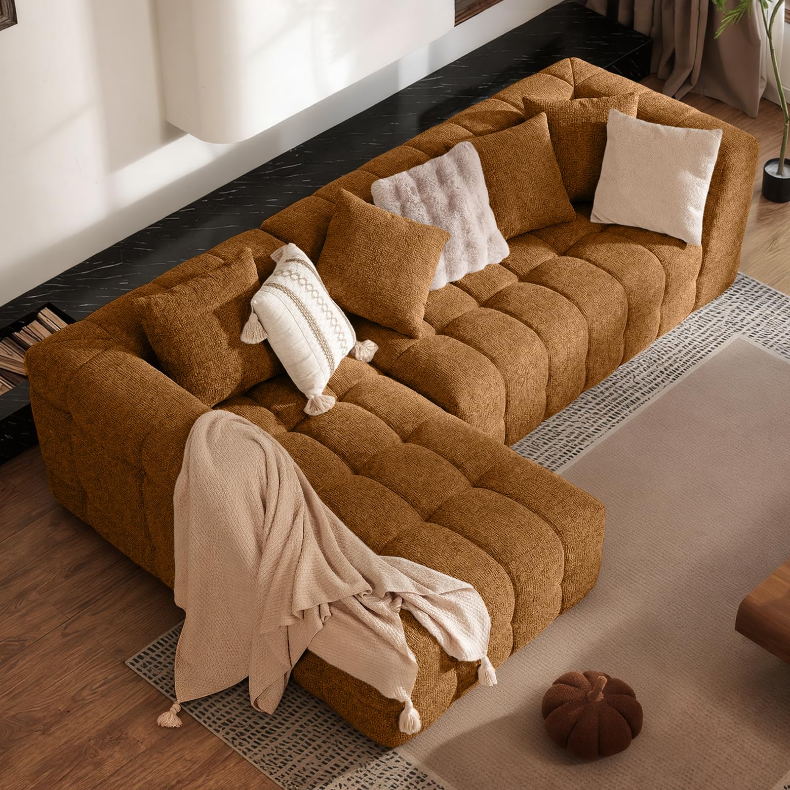 Daluvenix Modern L-Shaped Sectional Sofa, 270cm Chenille Modular