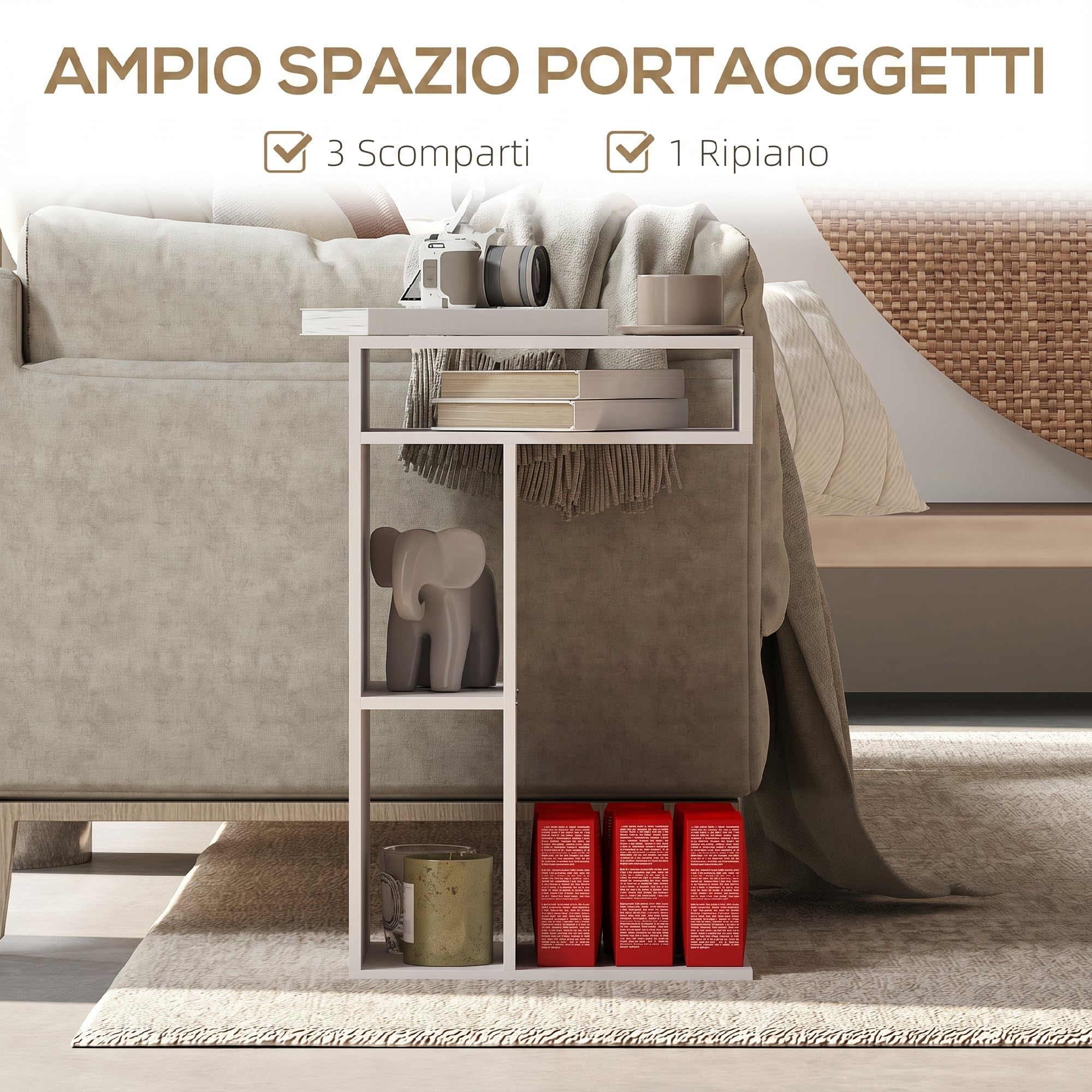 HOMCOM Tavolino da Soggiorno con Rotelle per Divano 40x30x69 cm Bianco