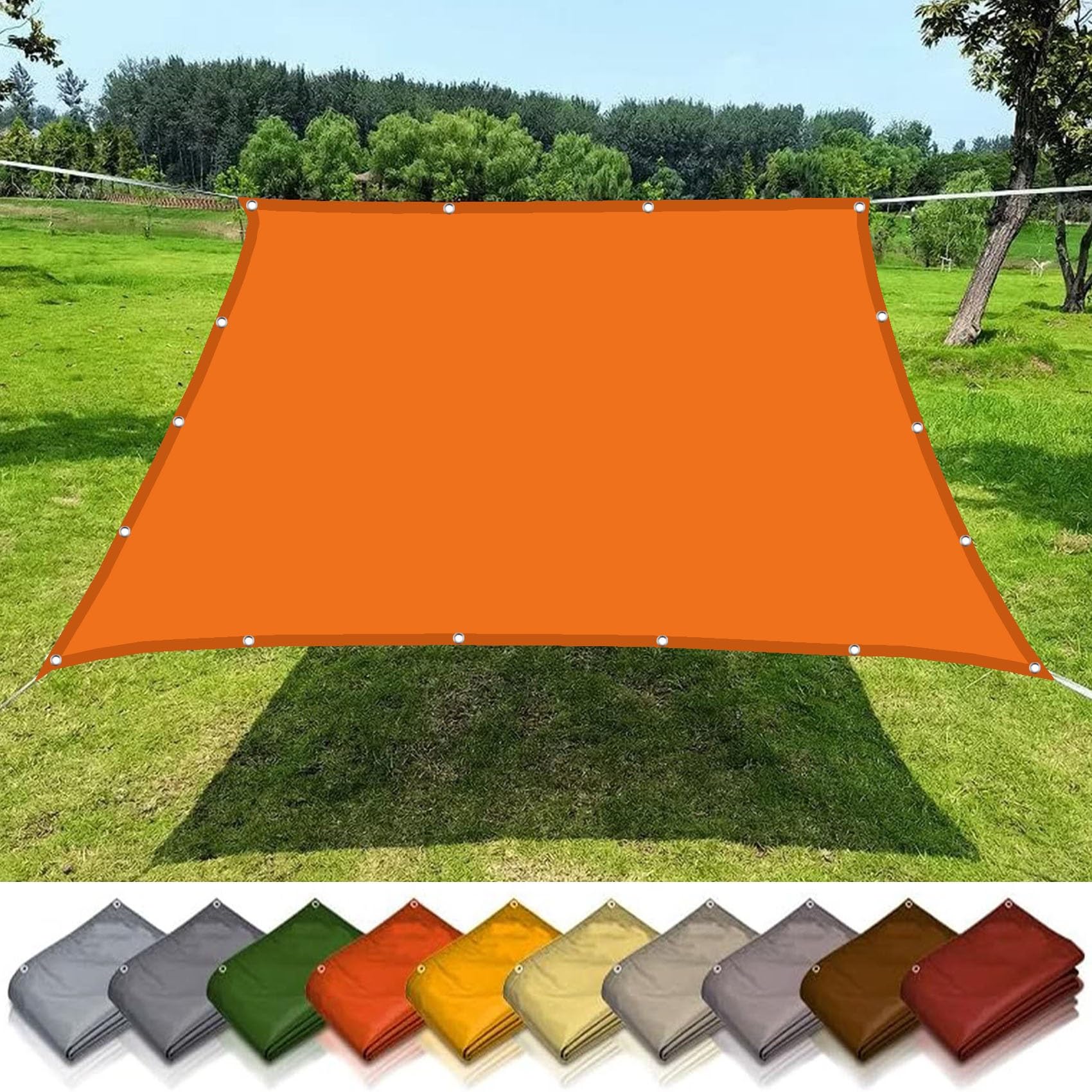 Voile d'ombrage imperméable rectangulaire 3.5x4m en PES orange pour jardin