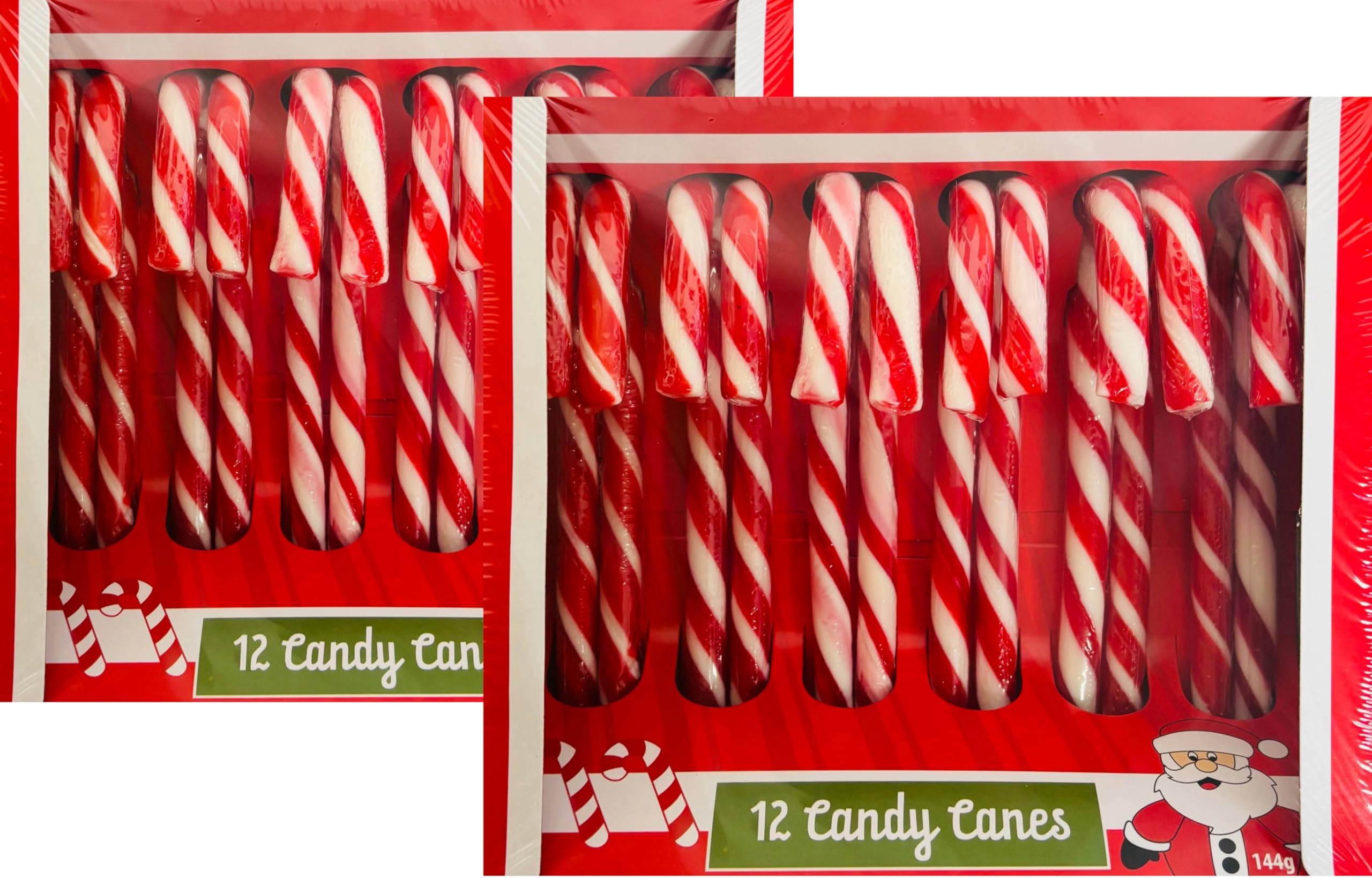 christmas candy canes 2 pack (24 pieces) classic red and white, strawberry flavor for holiday family indulgement -kosher bulk candy canes individually wrapped for kids and adults, great candy cane gift set