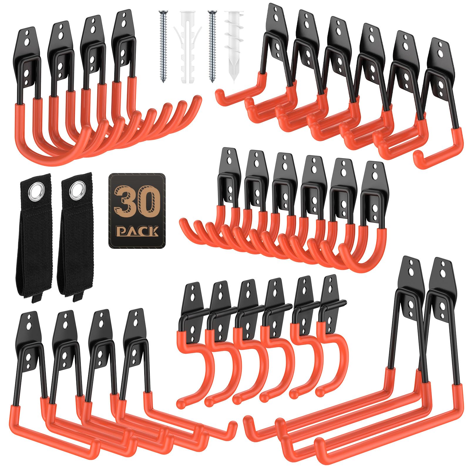 QcoQce 13 Pack Garage Hooks Heavy Duty With 2 Extension Cord Straps