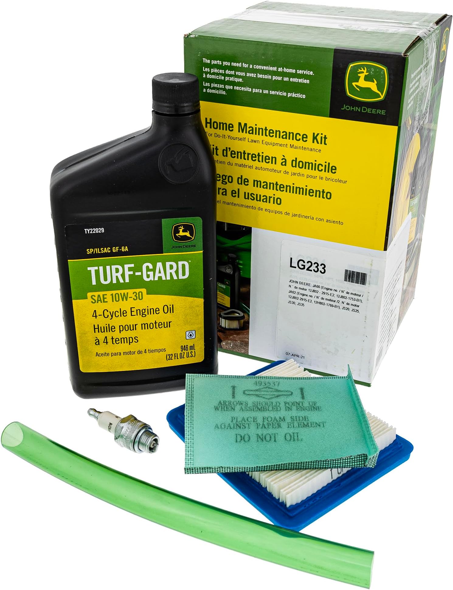 John Deere Maintenance Kit JA60 JA62 JA65 JS20 JS25 JS30 JS35 Air Filter, Precleaner, Oil, Drain Tube LG233